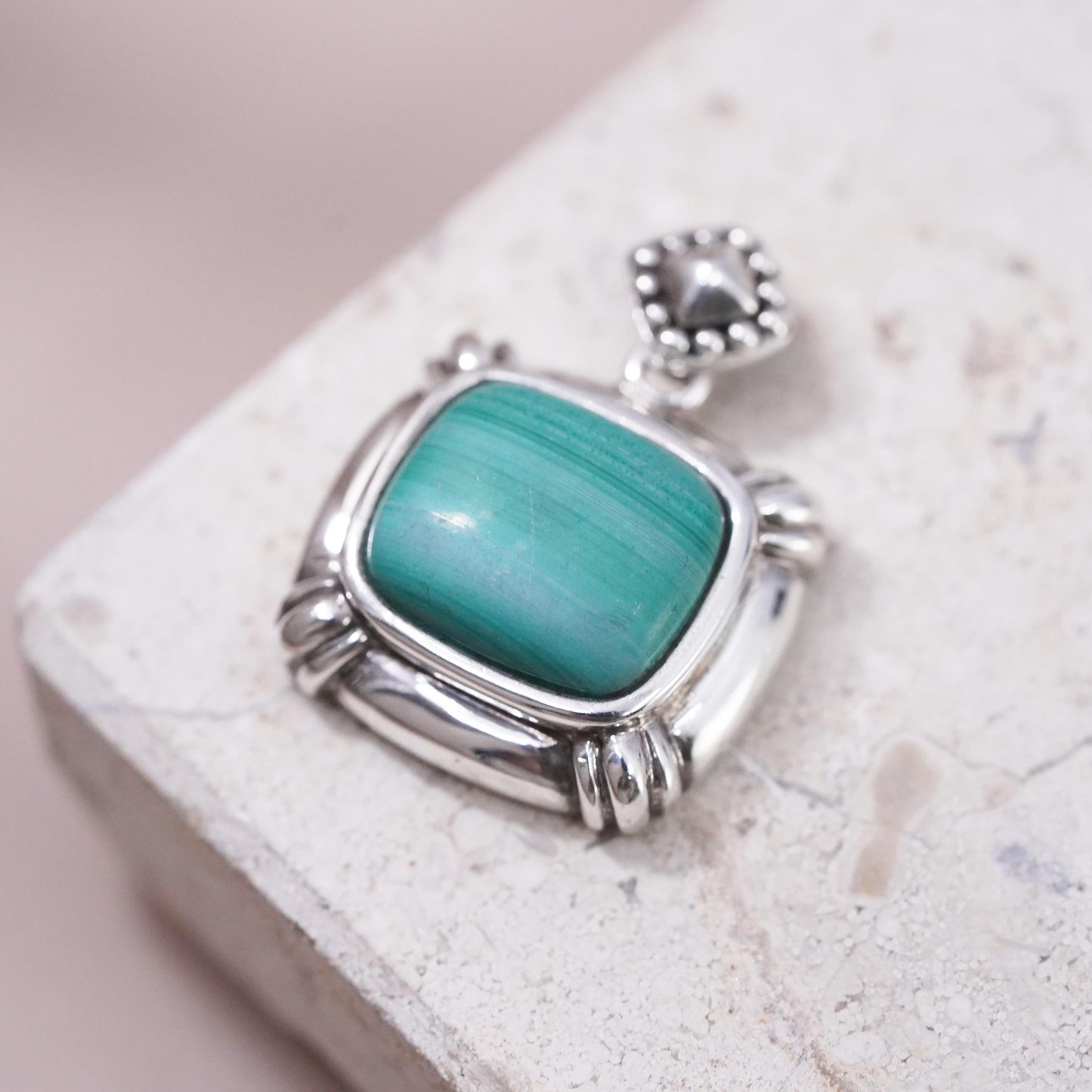 Vintage Sterling 925 silver handmade pendant with malachite