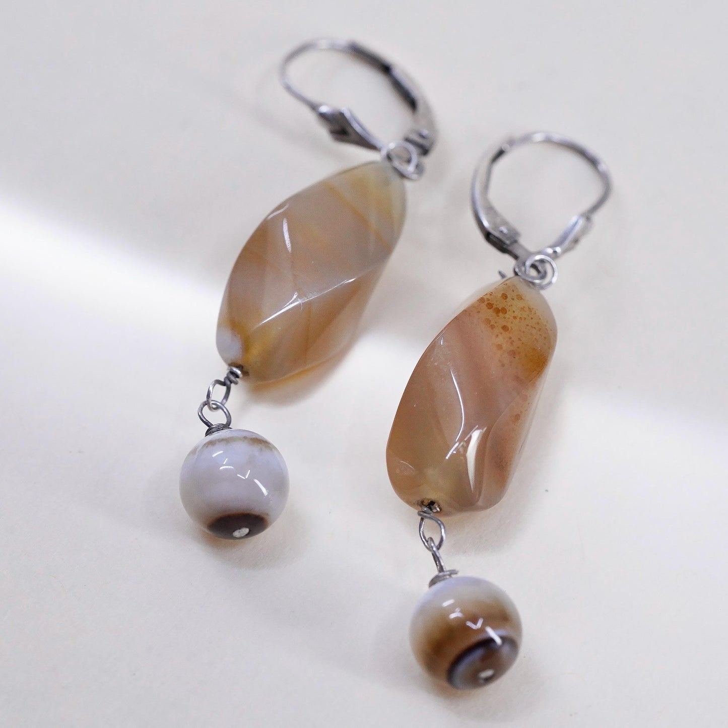Vintage Sterling silver handmade earrings, 925 hooks with agate nuggets