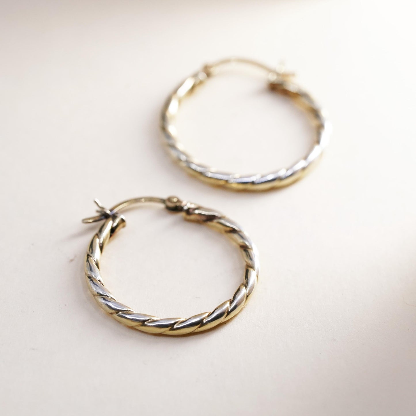 1", vintage vermeil gold over sterling silver loop earrings, 925 textured hoops