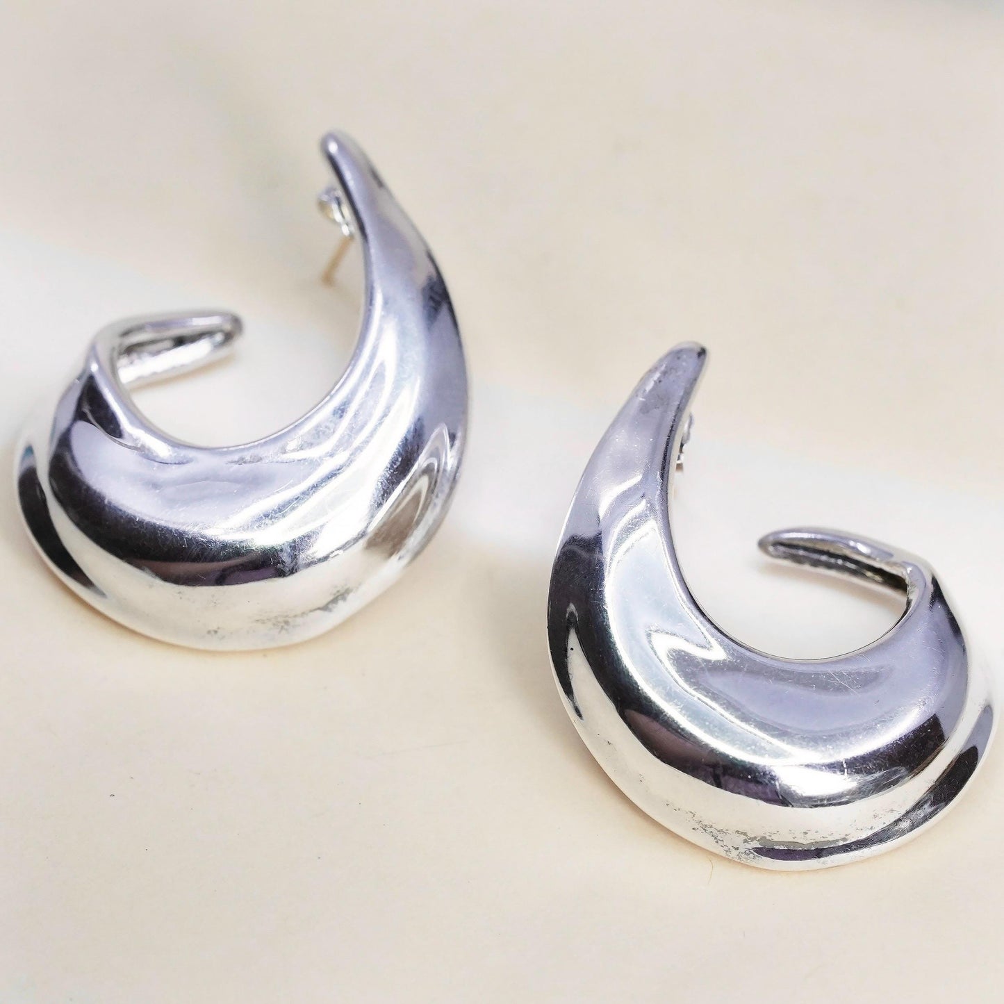 925 Sterling Silver Chunky Swirl Earrings, Bold Studs 14K yellow gold posts