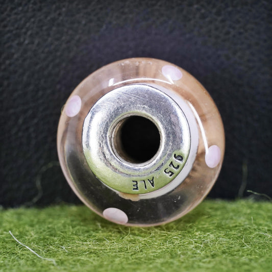 Vintage ALE sterling silver charm, 925 artisan pink glass bead