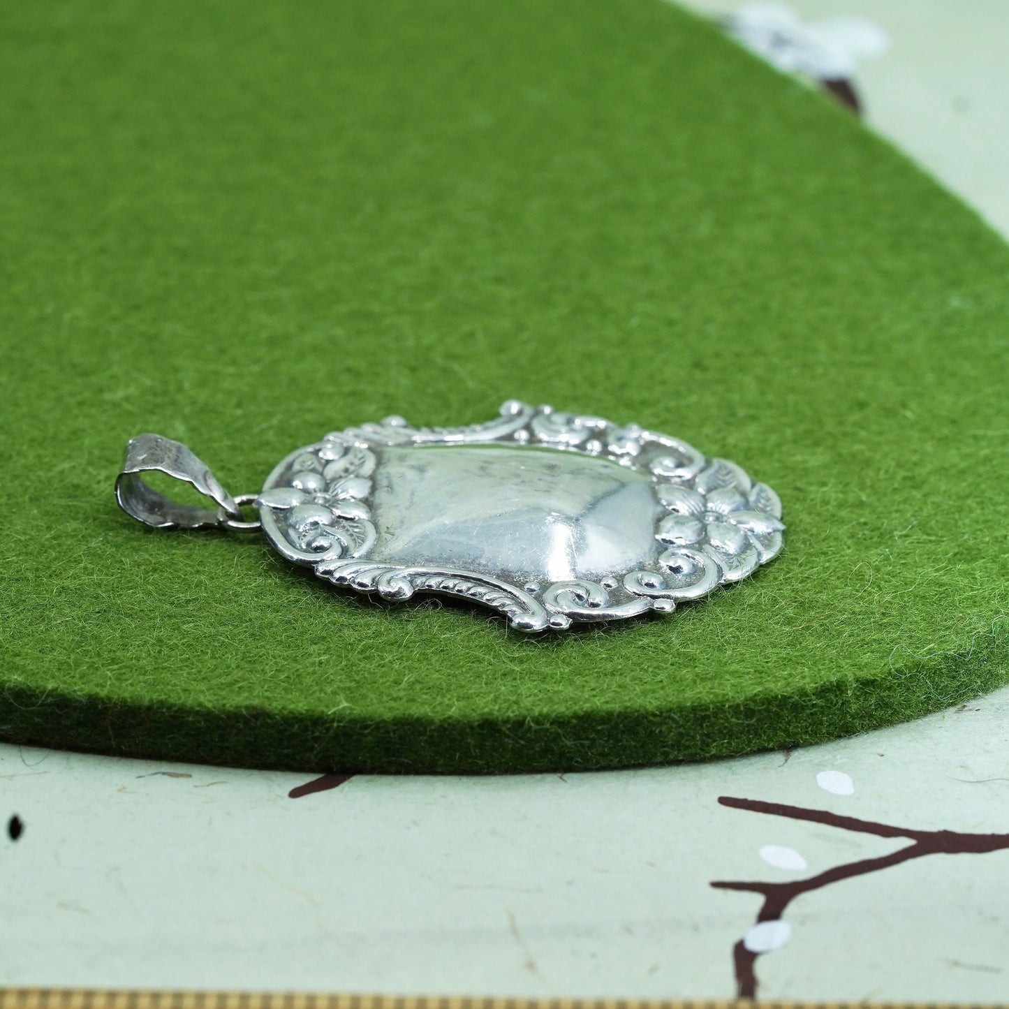 Vintage sterling silver blank textured tag charm, 925 pendant