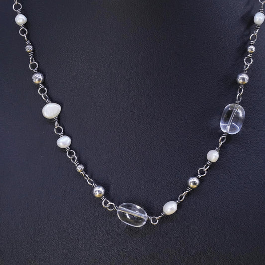 16+2” Silpada N1602 Freshwater Pearl, Crystal Quartz & Sterling 925 Silver Bead