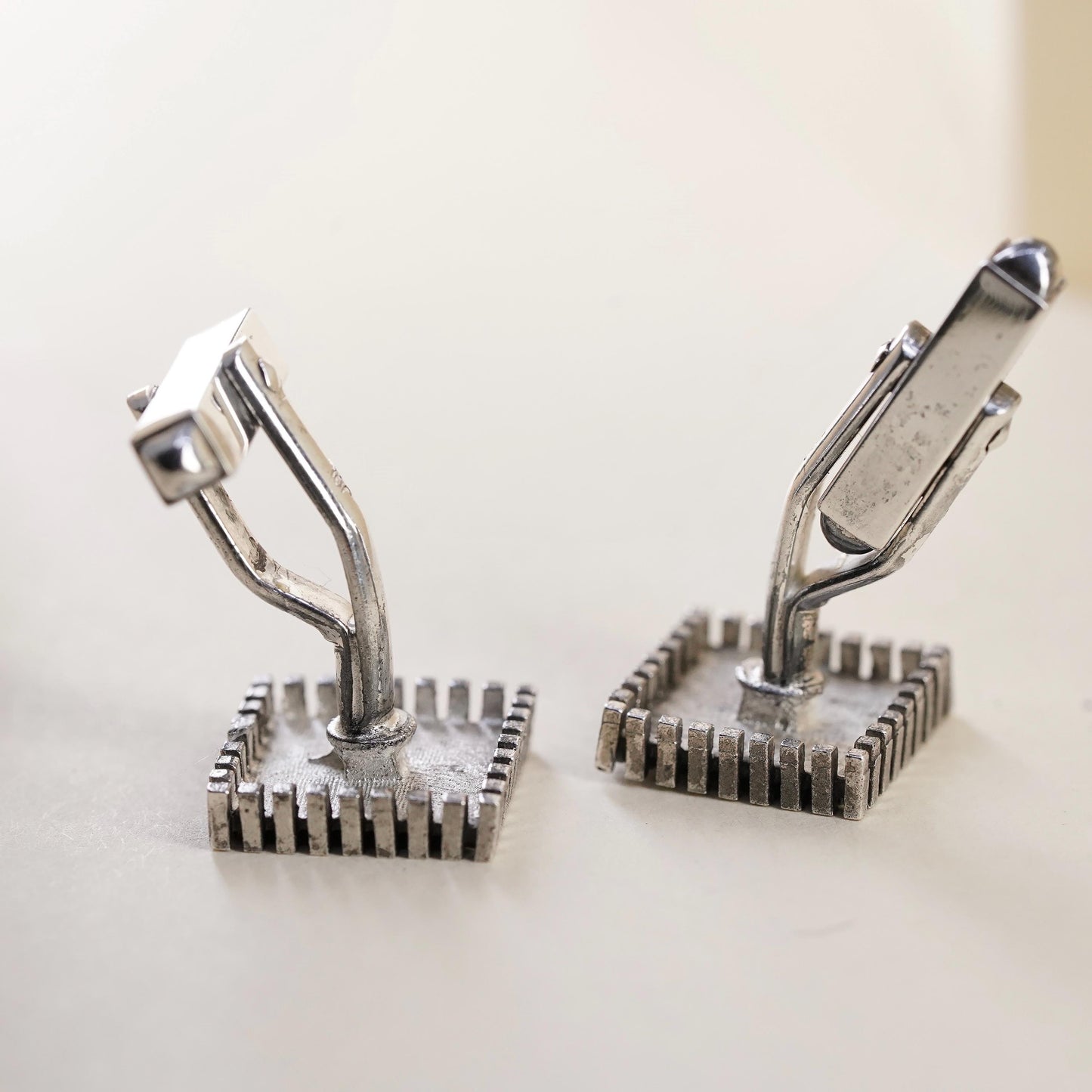 Vintage sterling silver square dotted cuff links, handmade 925 cufflinks