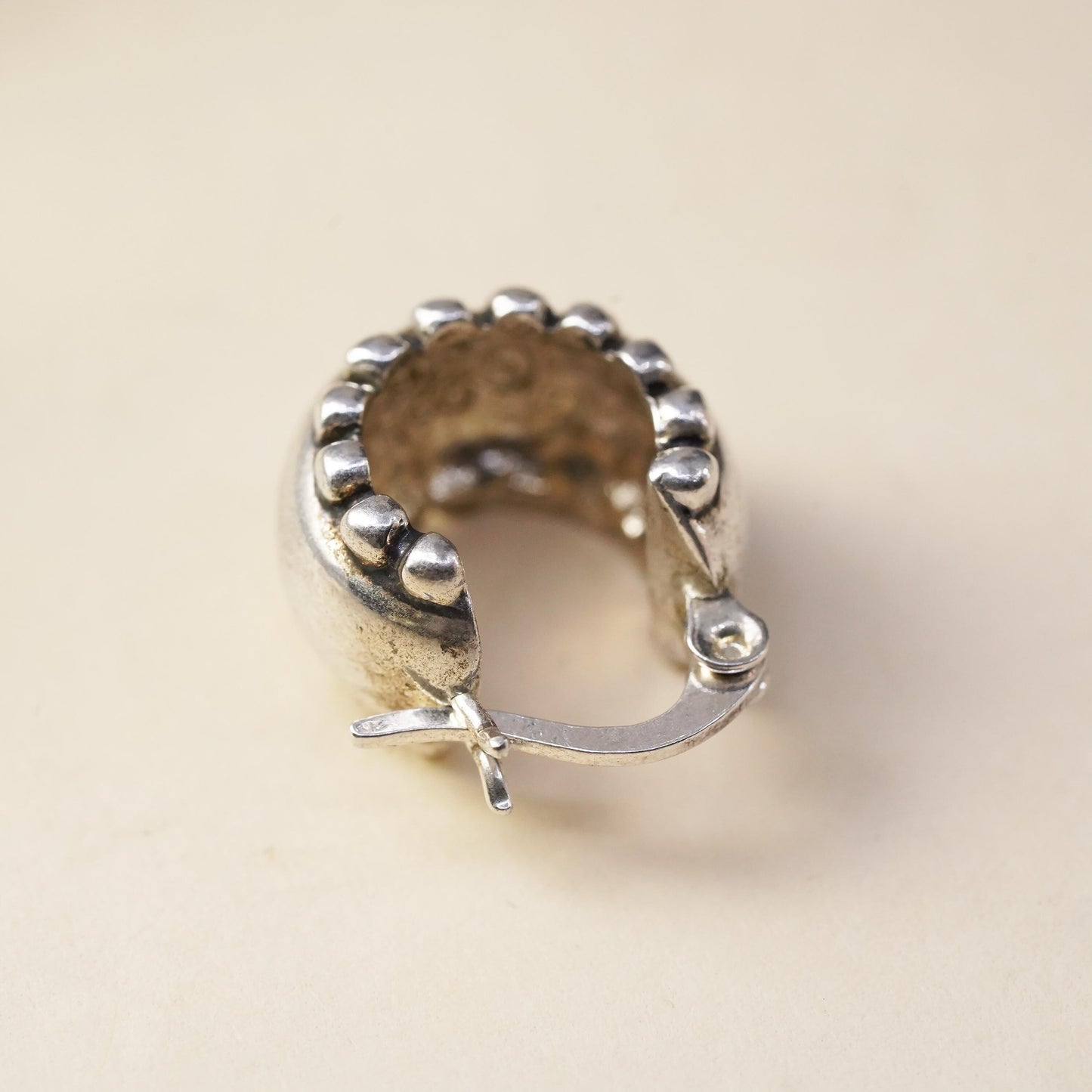 0.5”, Vintage sterling silver single earring, 925 huggie hoop with beads
