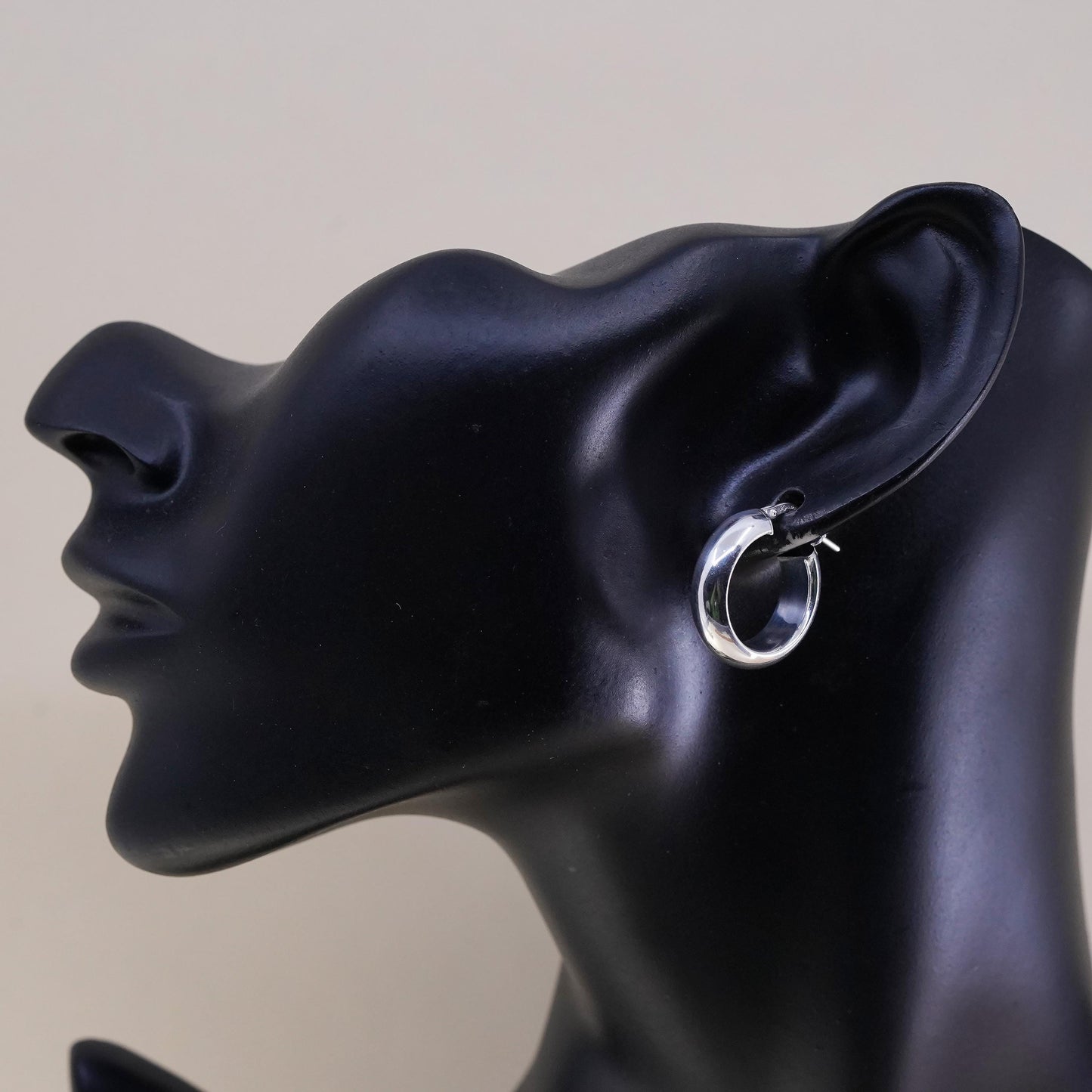 0.75", Vintage sterling silver wide hoops, 925 silver huggie earrings