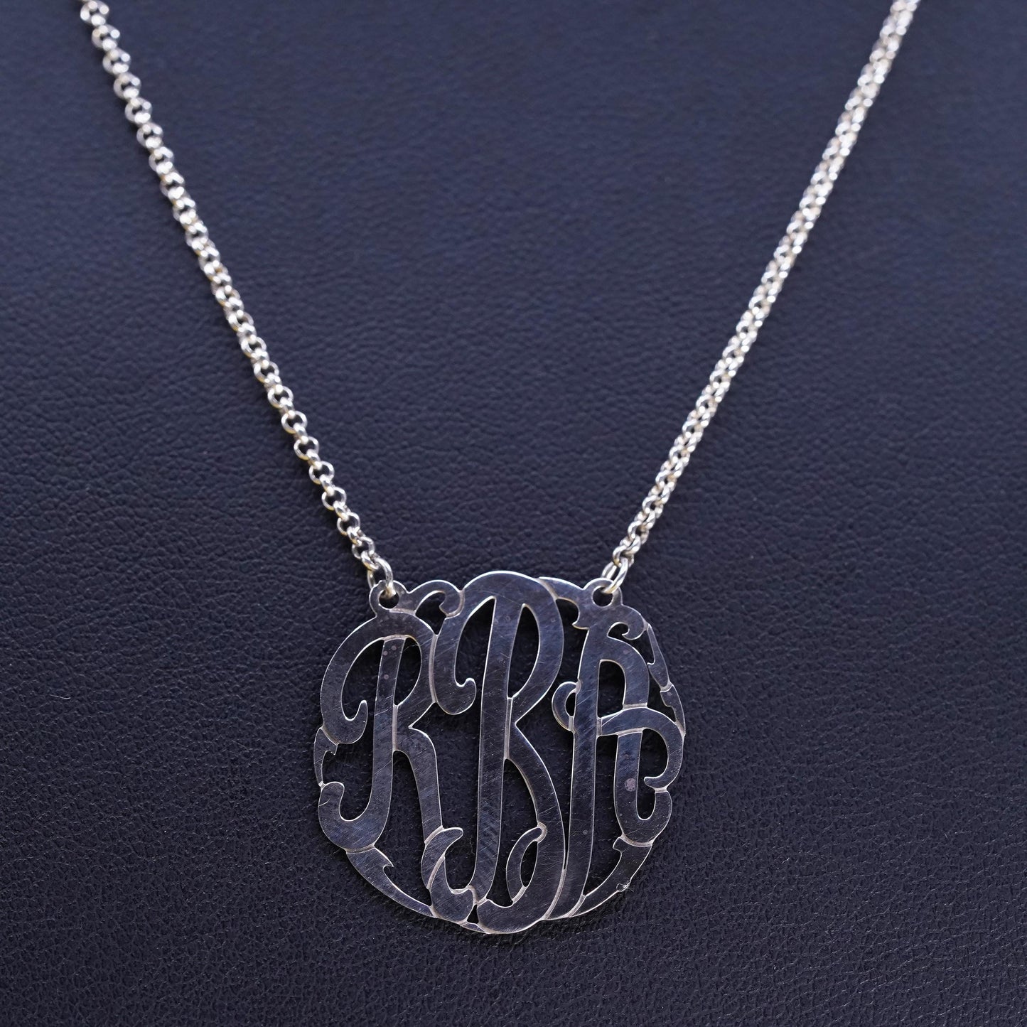 18", Italian Sterling 925 Silver circle Chain Necklace w/ monogram RAB pendant
