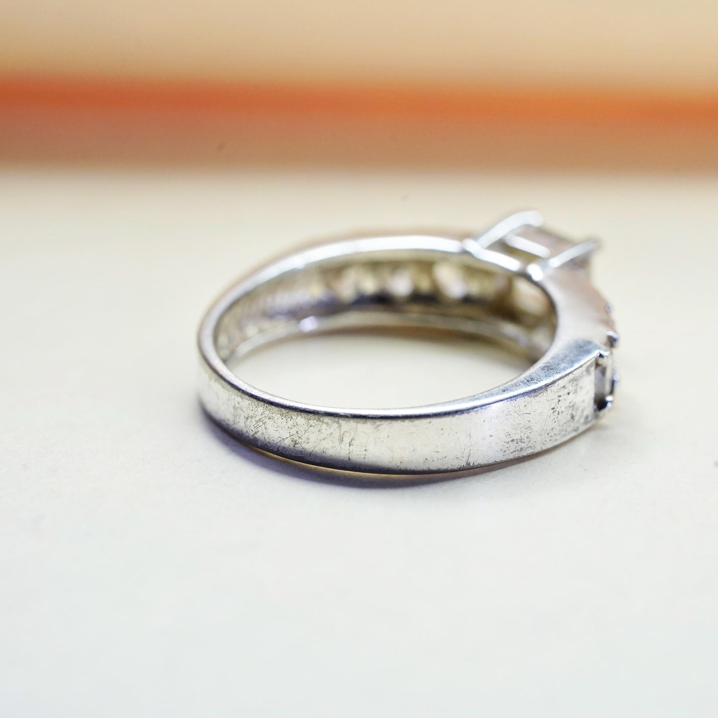 Size 7, Sterling silver ring, 925 silver with square cut CZ cluster details