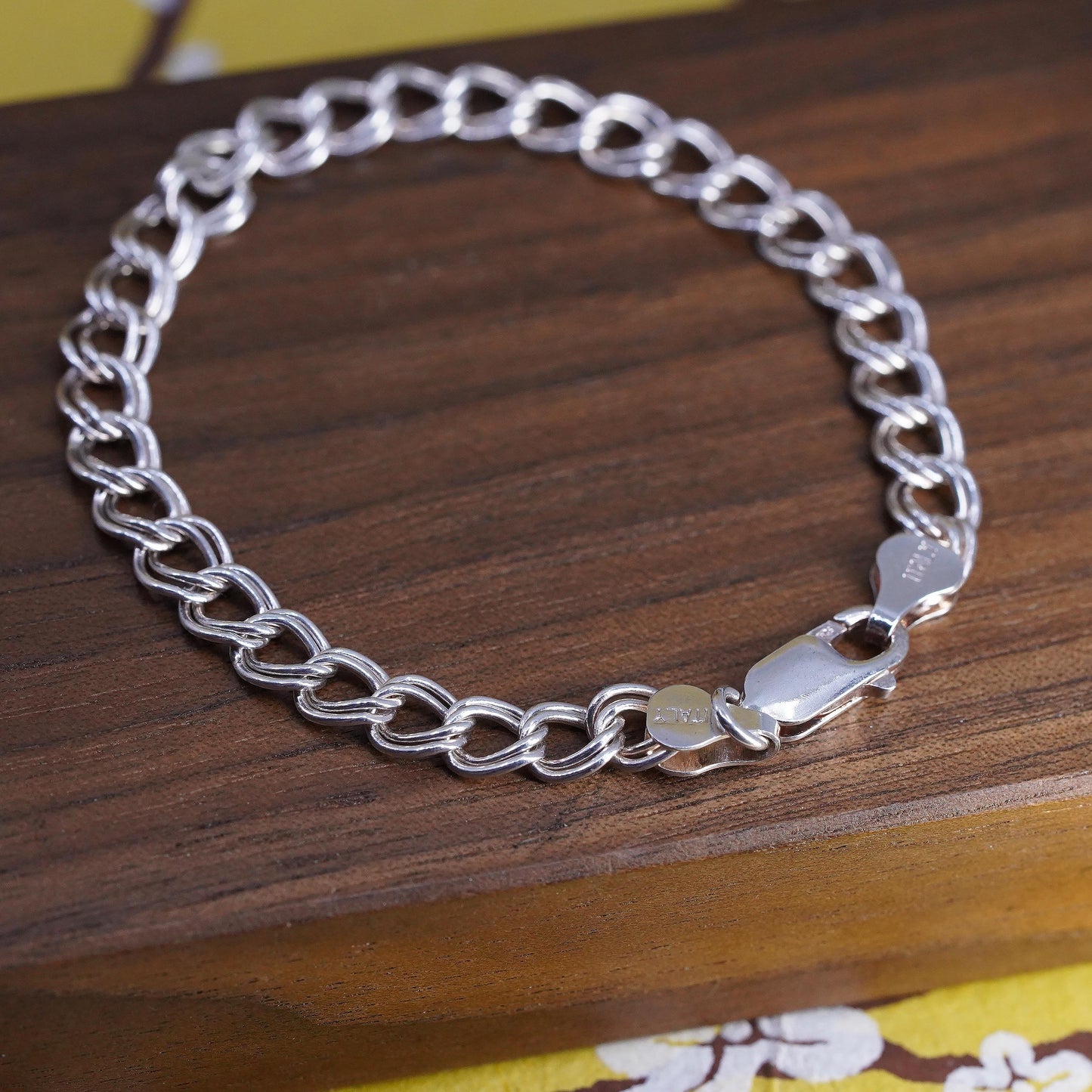 7" Italian Sterling silver handmade double curb bracelet, 925 chain bracelet