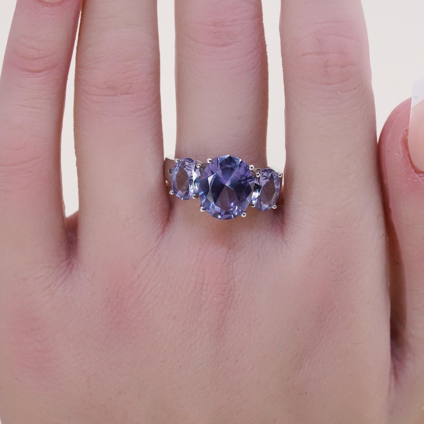 Size 9.25, Vintage sterling 925 silver handmade ring with oval amethyst