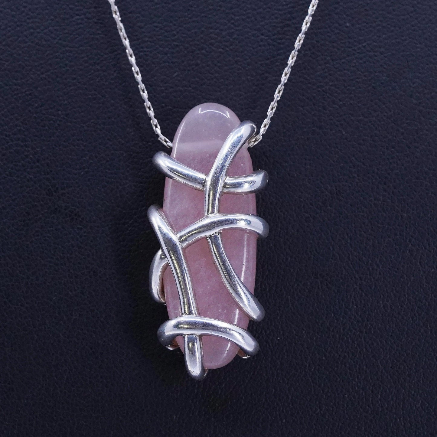 18” Angela Commings Sterling 925 silver snake necklace Pink quartz pendant