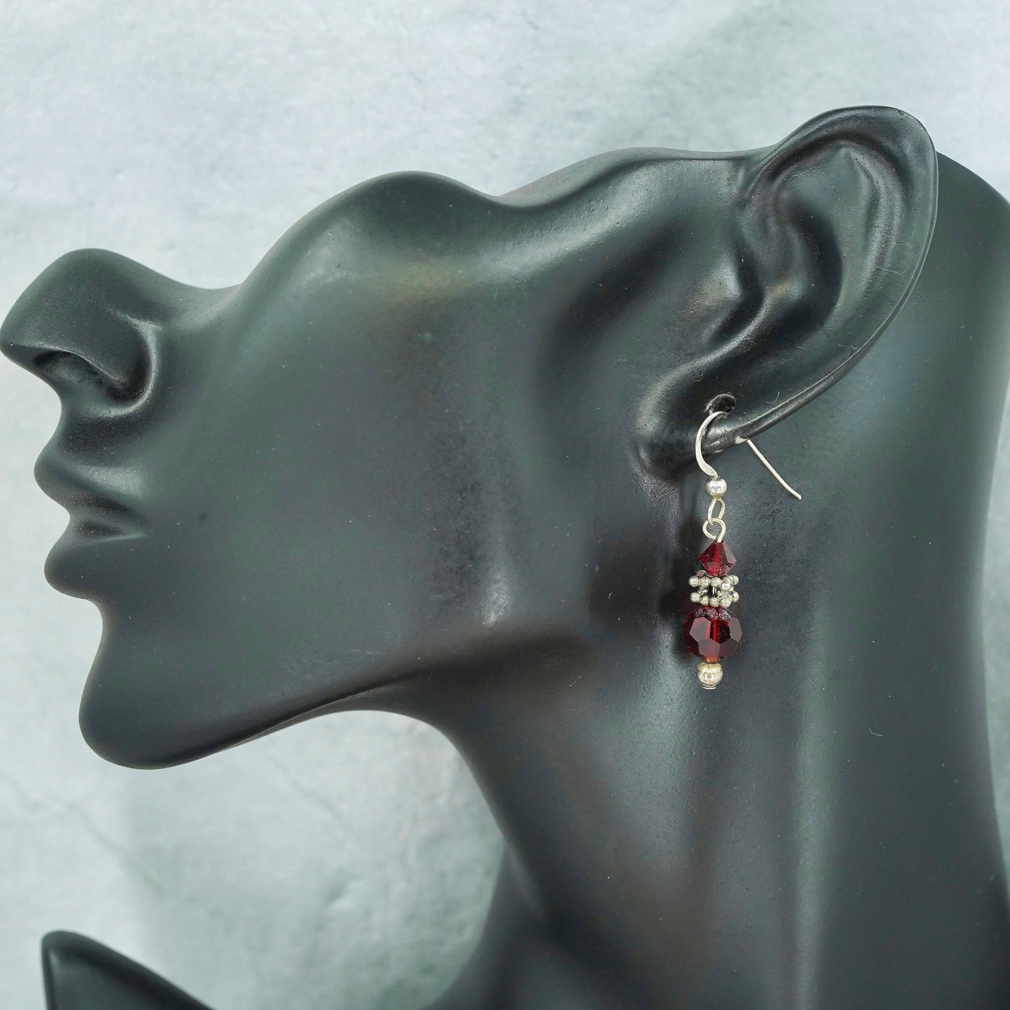 Vintage Sterling 925 silver earrings with red crystal