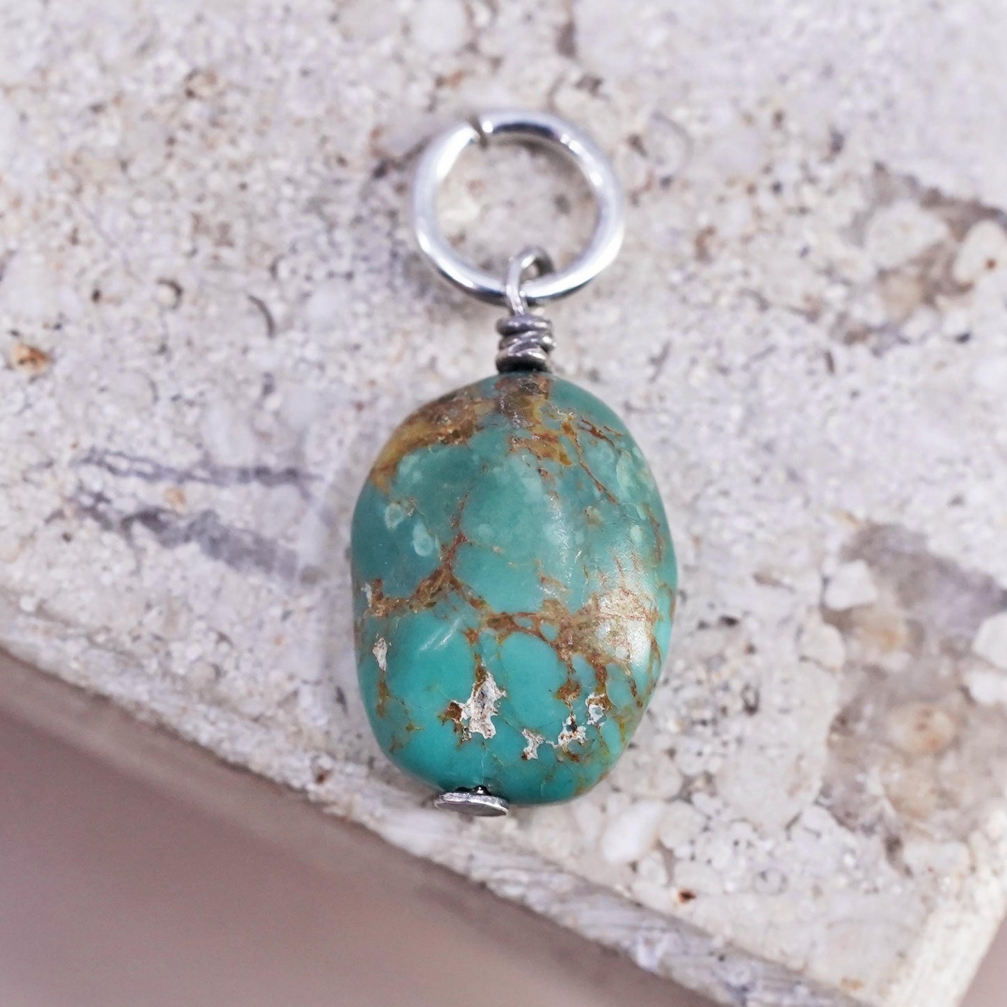 Vintage Sterling silver handmade pendant, 925 turquoise charm