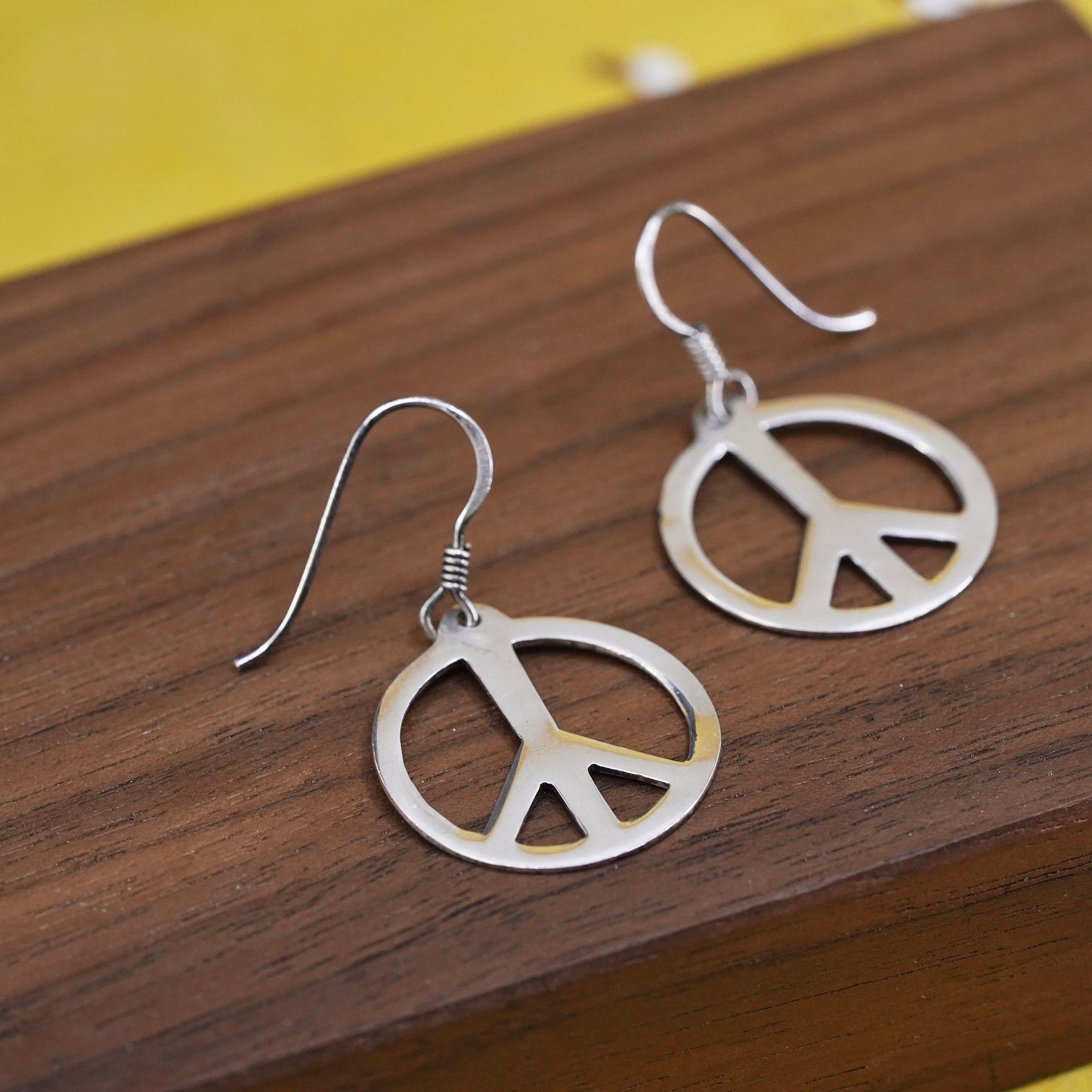 Vintage Sterling 925 silver handmade earrings, peace sign CND