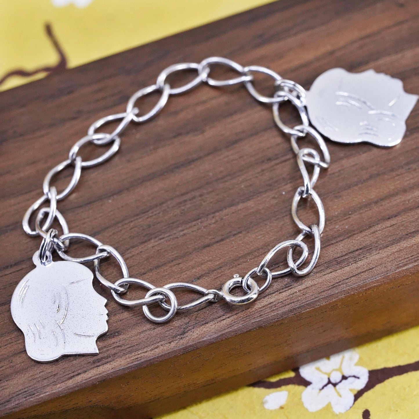 6.5" Sterling silver handmade bracelet, 925 curb chain girls charm Susan Judy