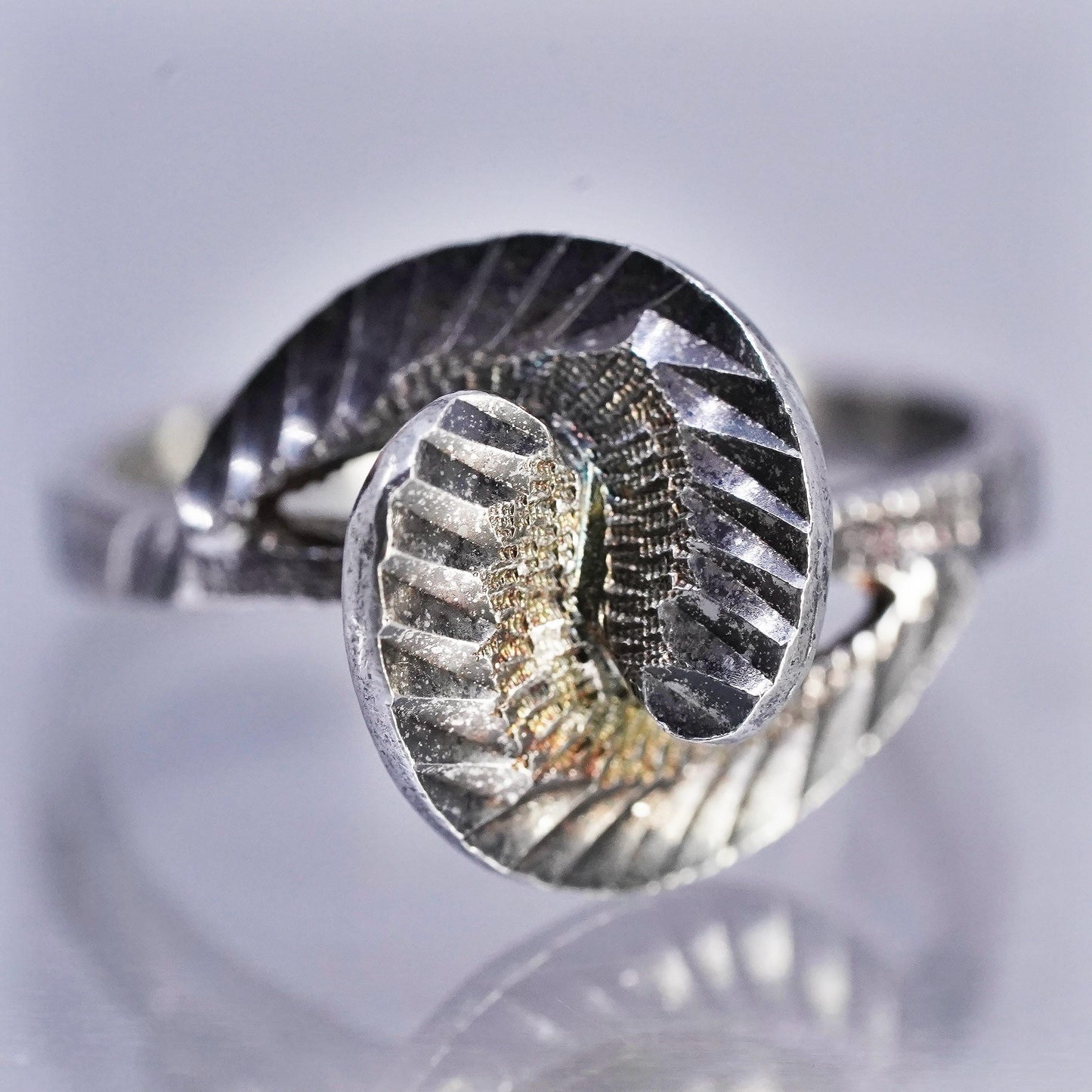 Size 7, vintage Sterling 925 silver handmade textured wings ring