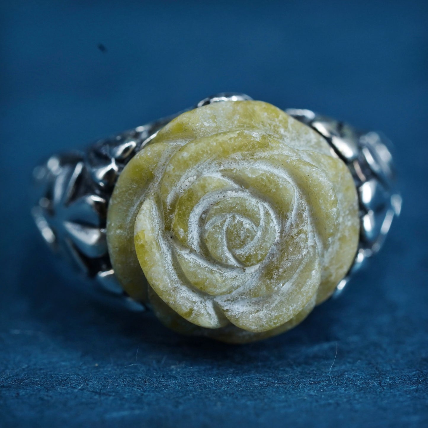 Size 9, Irish Rose Connemara Marble flower 925 Silver Ireland Ring