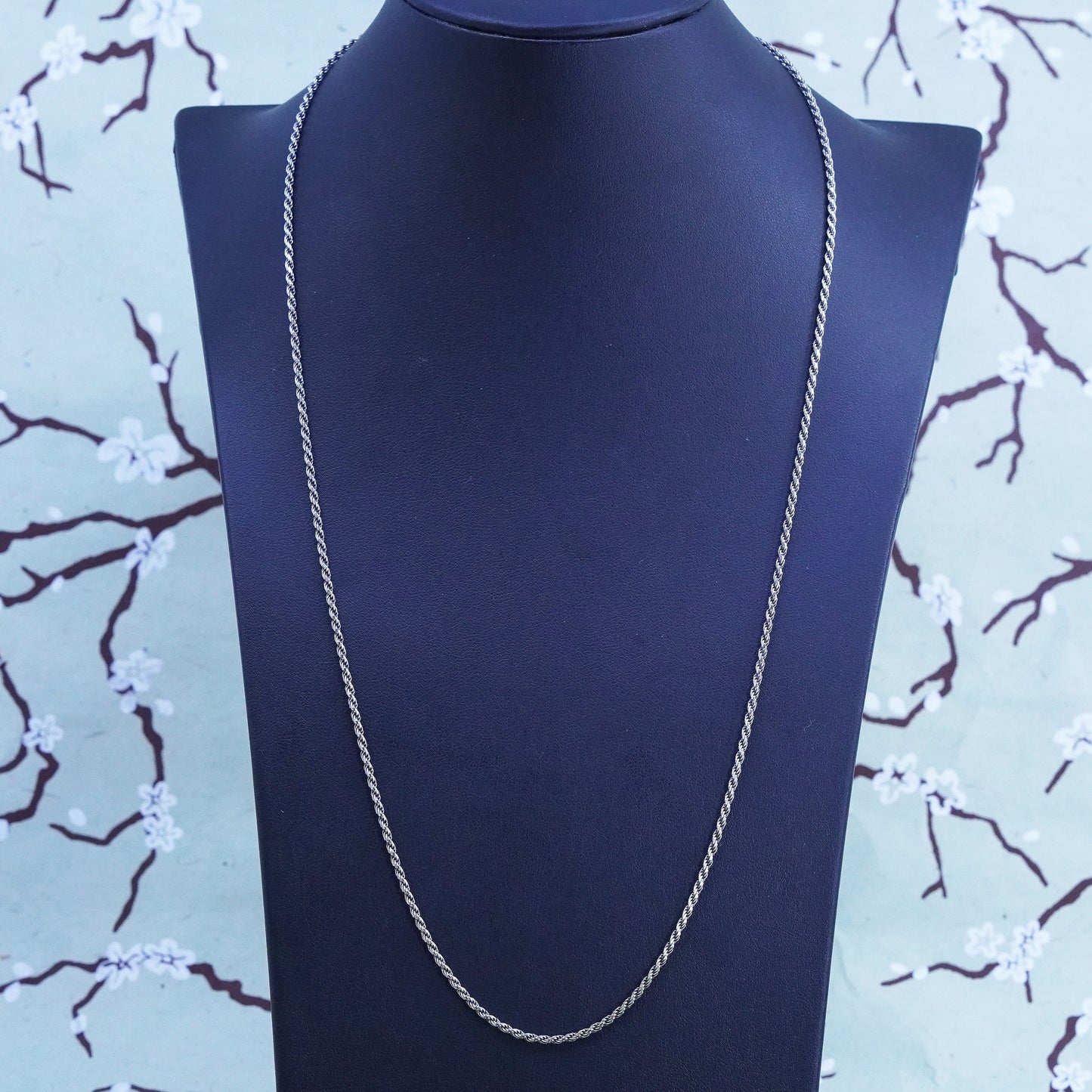 24", 2mm, vintage Italy Sterling silver necklace, 925 diamond cut rope chain