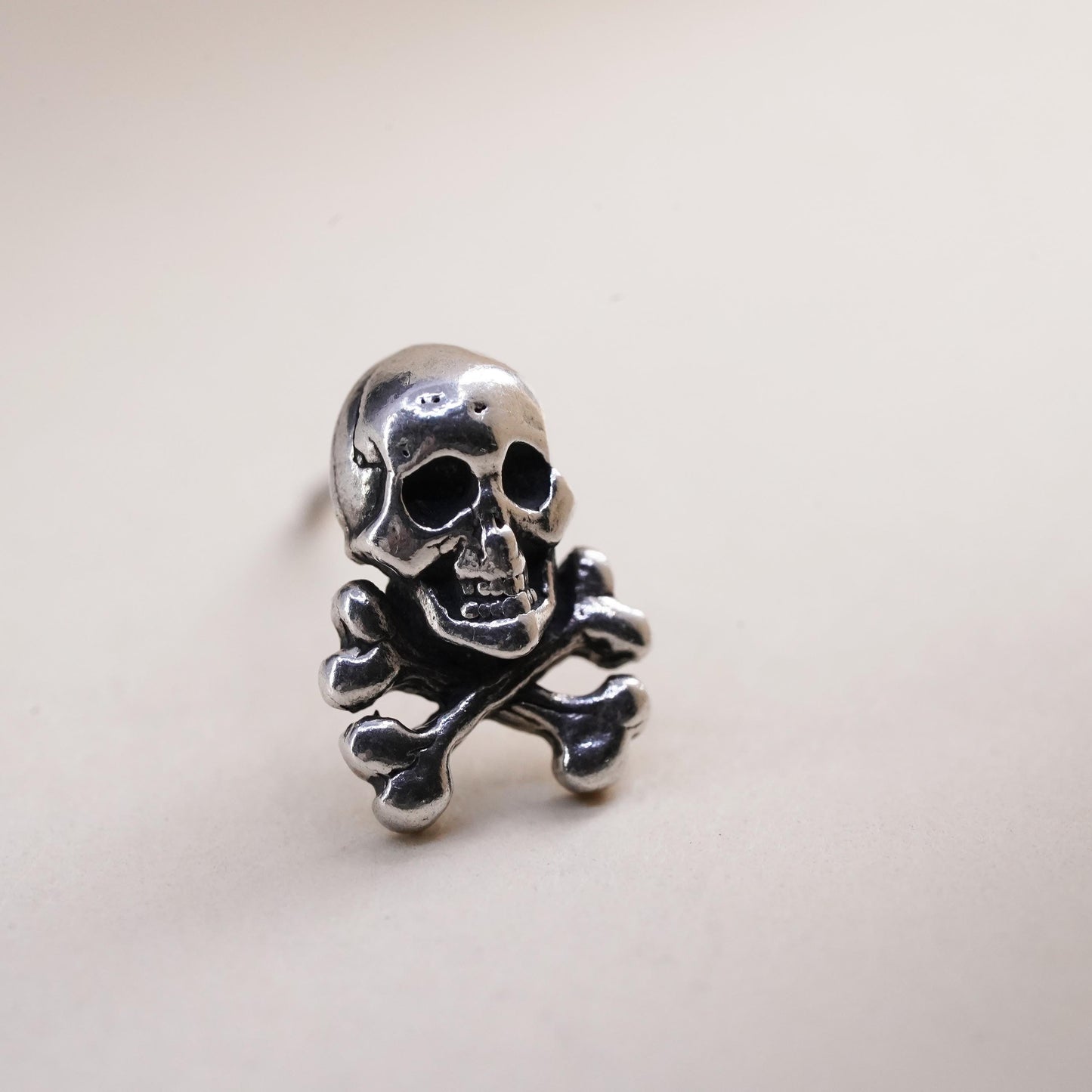 Vintage handmade single earring. Sterling 925 silver skull stud
