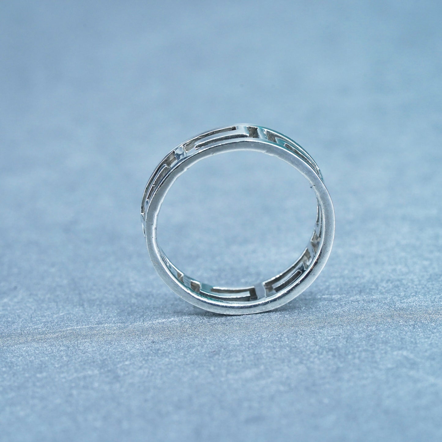 Size 7, vintage Sterling 925 silver Greek key band ring