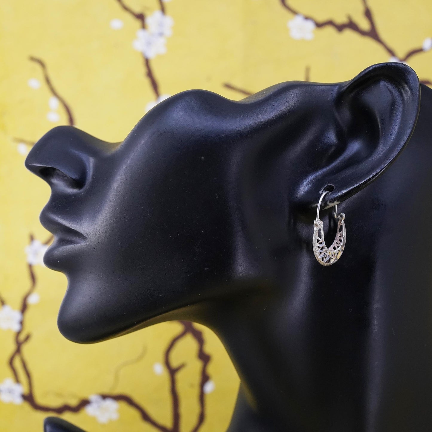 1”, vintage Sterling silver filigree hoop earrings, 925 handmade huggie