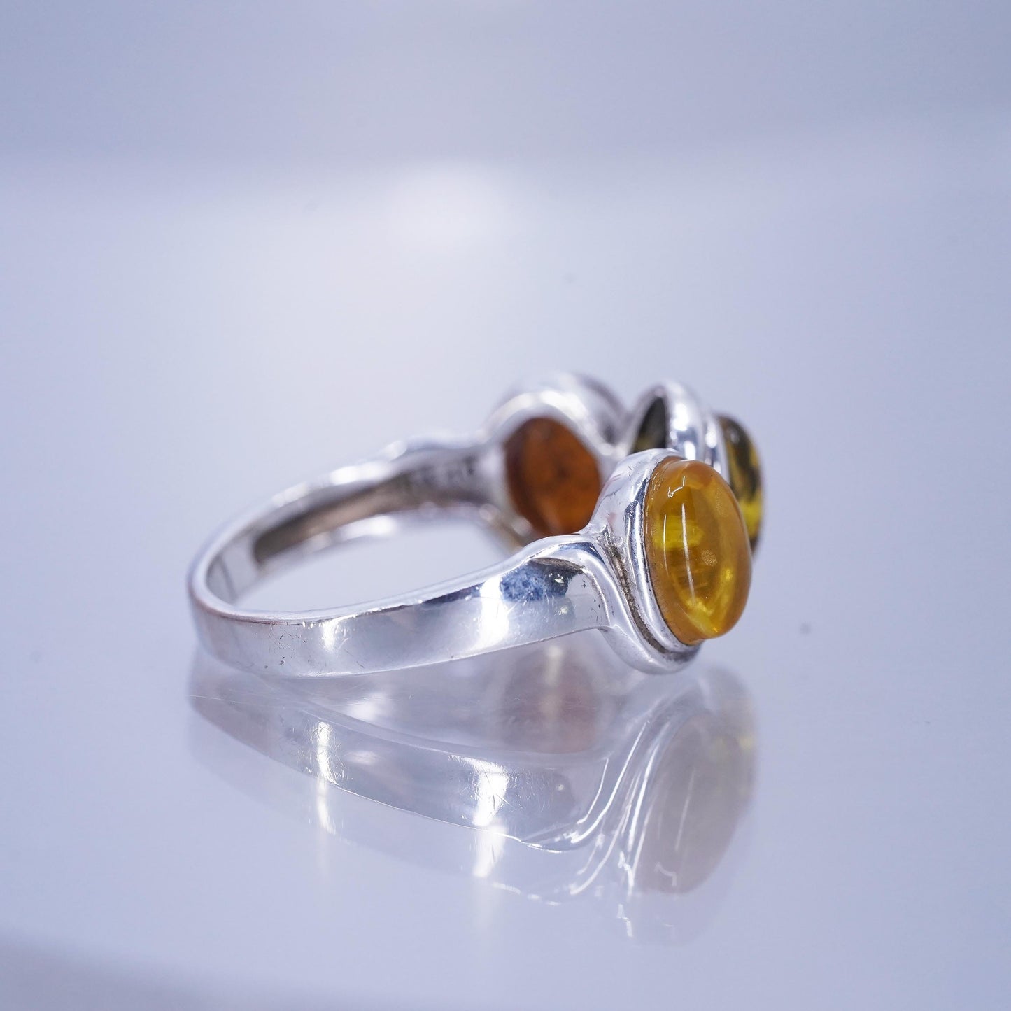 Size 10, vintage Sterling 925 silver handmade ring with Amber