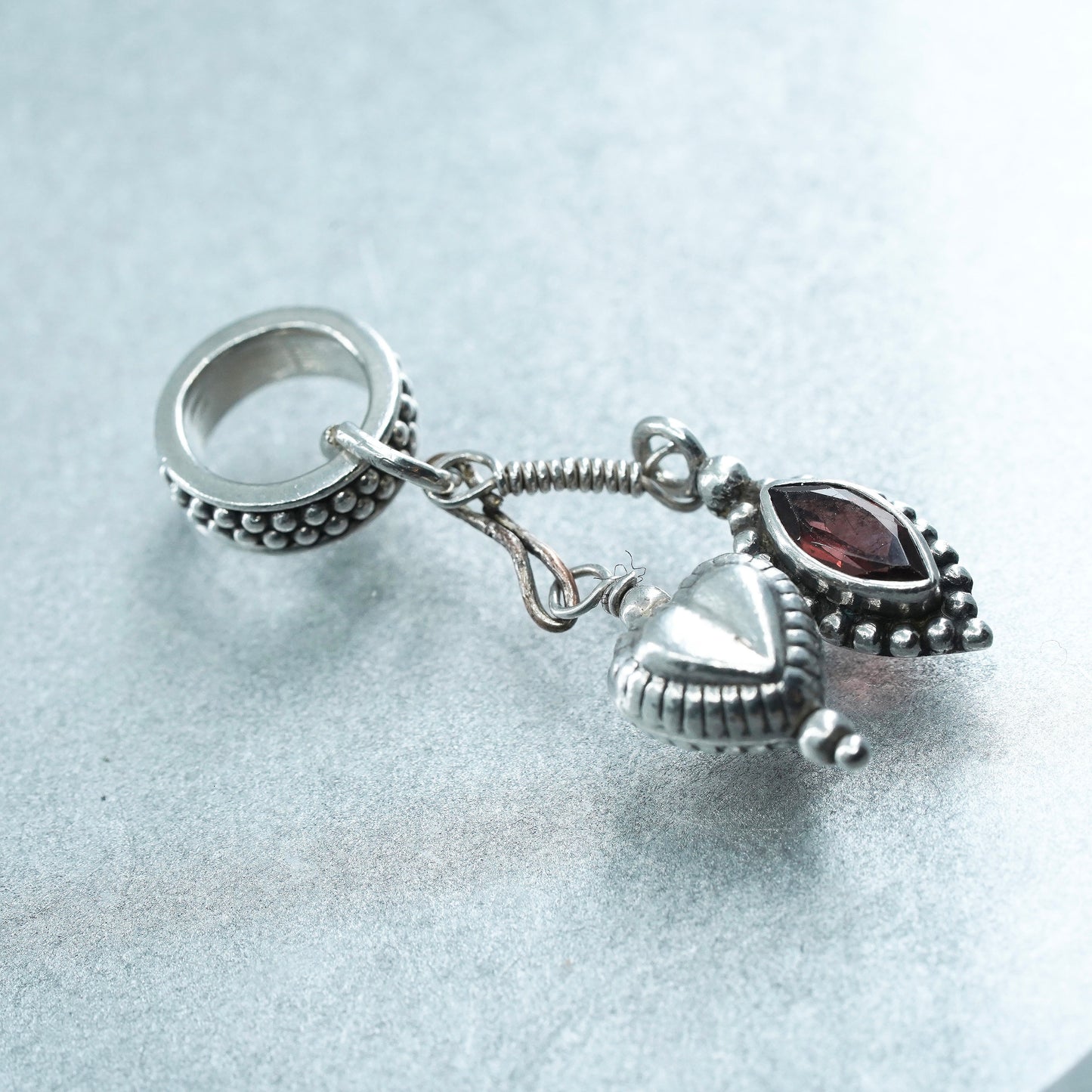 vintage sterling 925 silver heart charm pendant with ruby