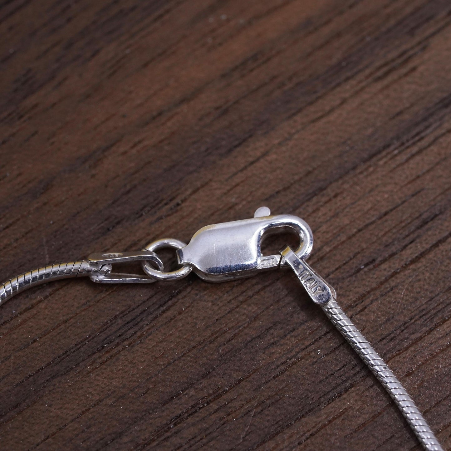 18", Sterling silver necklace, Italy 925 snake chain blue glass heart pendant