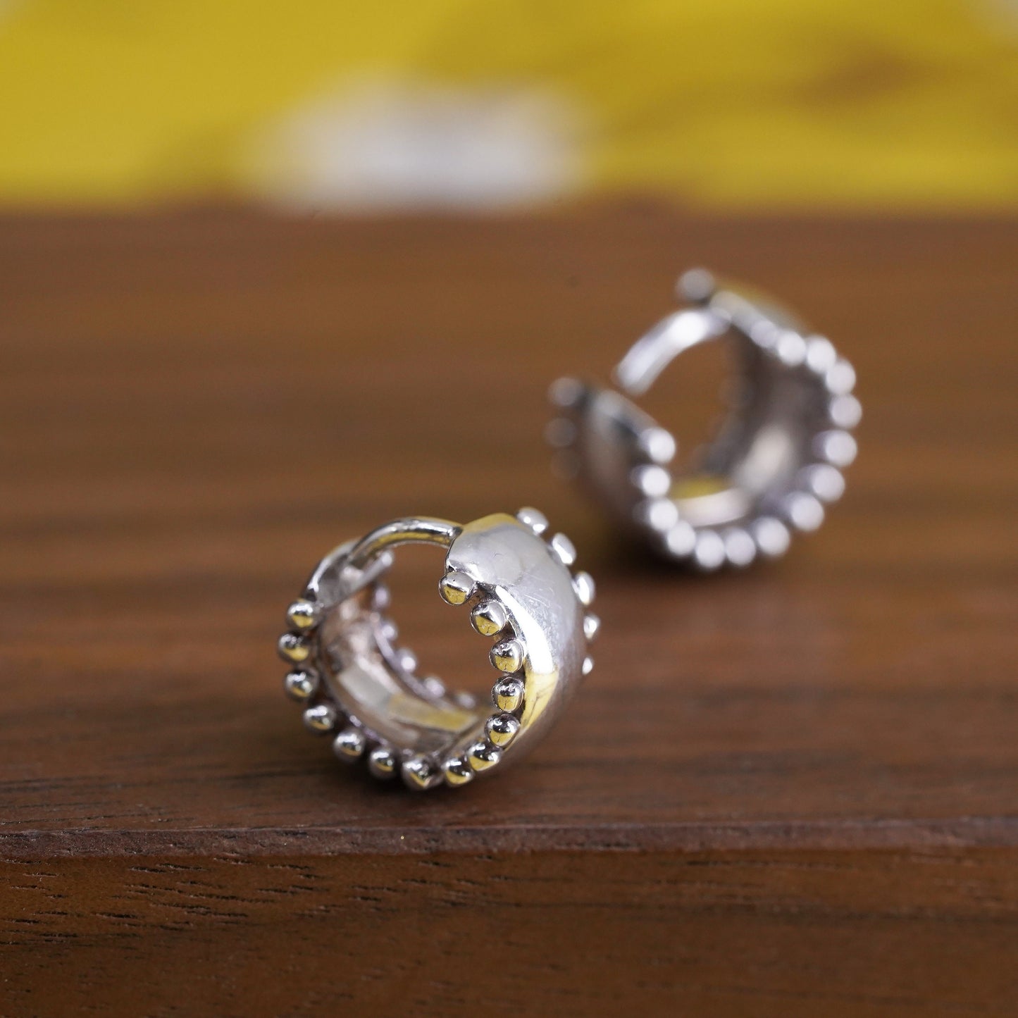 0.5", vintage Sterling silver handmade earrings, 925 huggie hoops with beads