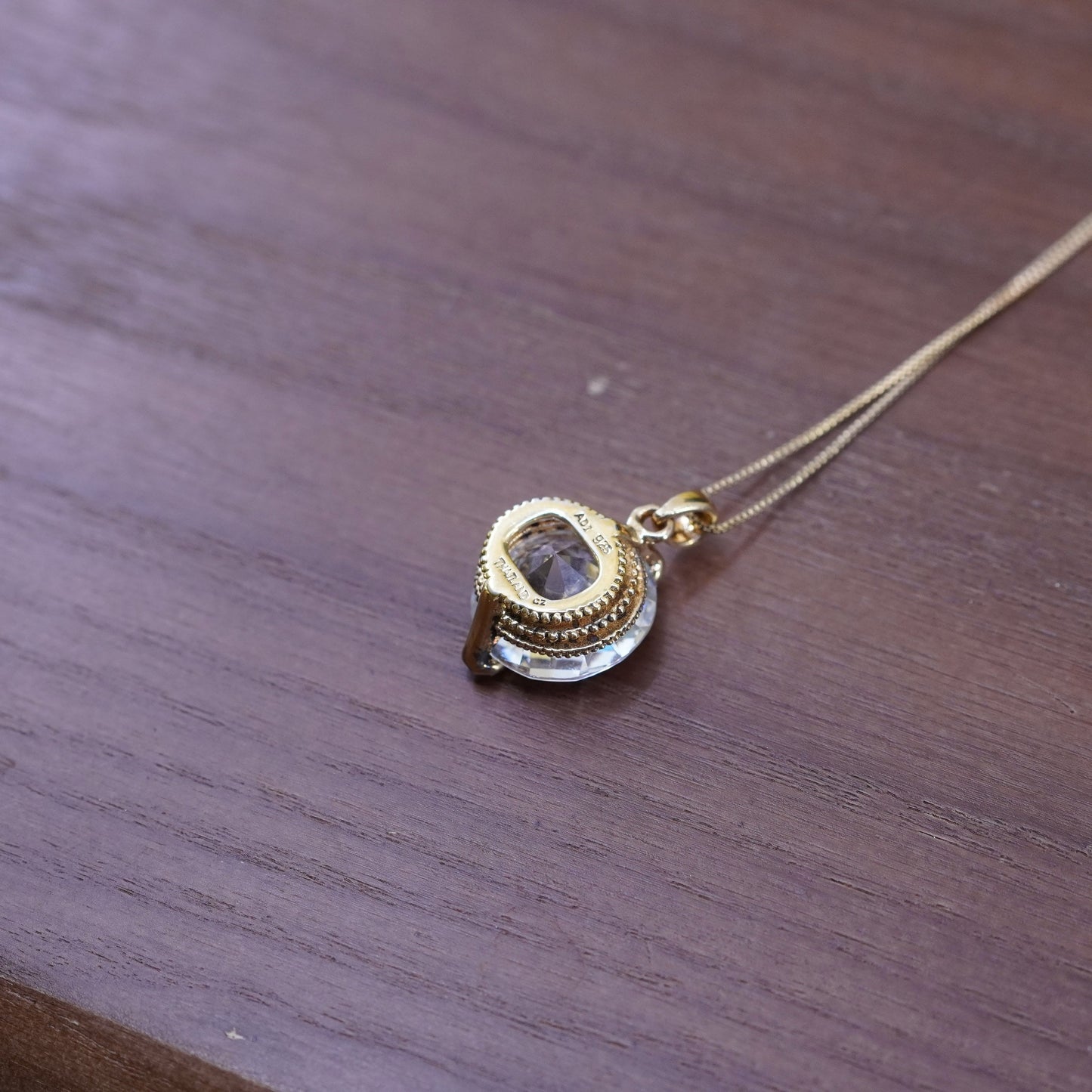 18”, Italy vermeil gold over Sterling silver necklace, 925 box chain cz pendant