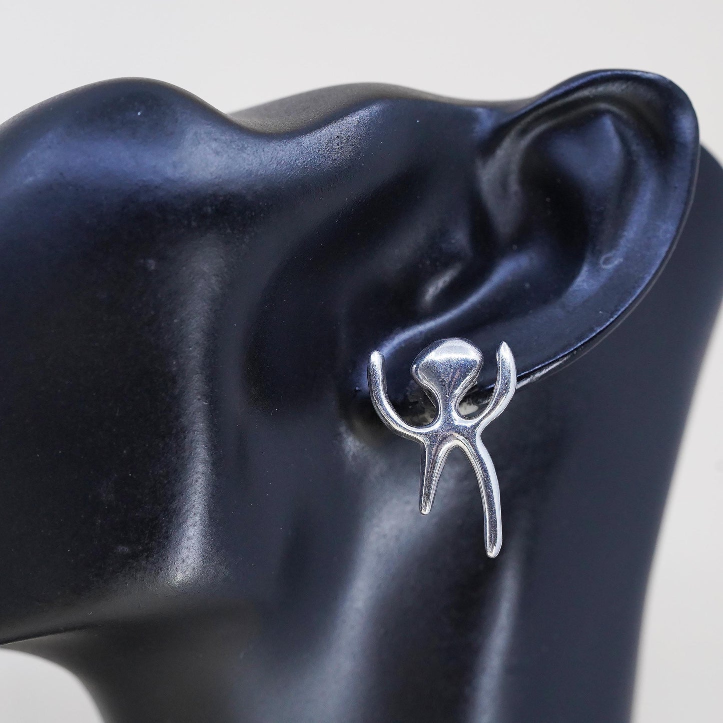 Vintage 950 Sterling Silver Abstract Figure Earrings, Artisan Sculptural Studs