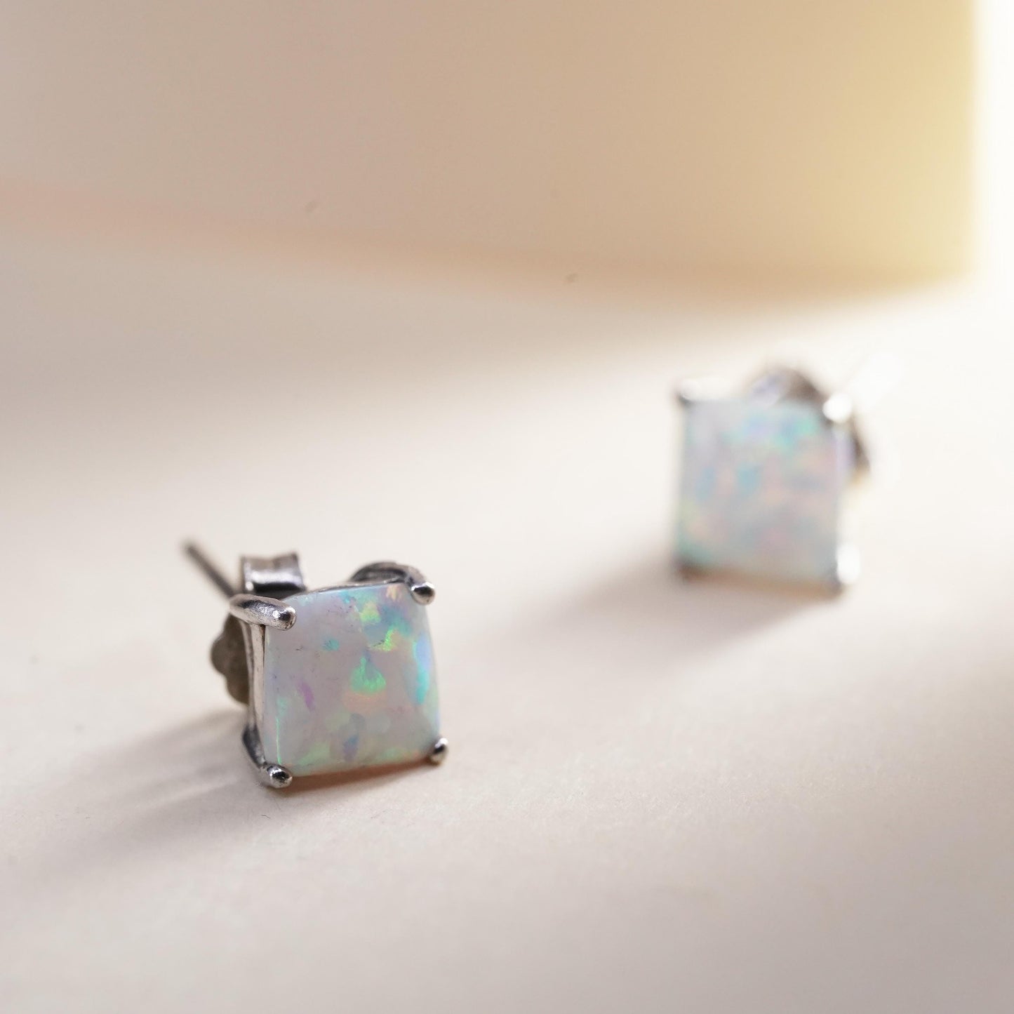 Vintage sterling silver handmade earrings, 925 studs with fire opal