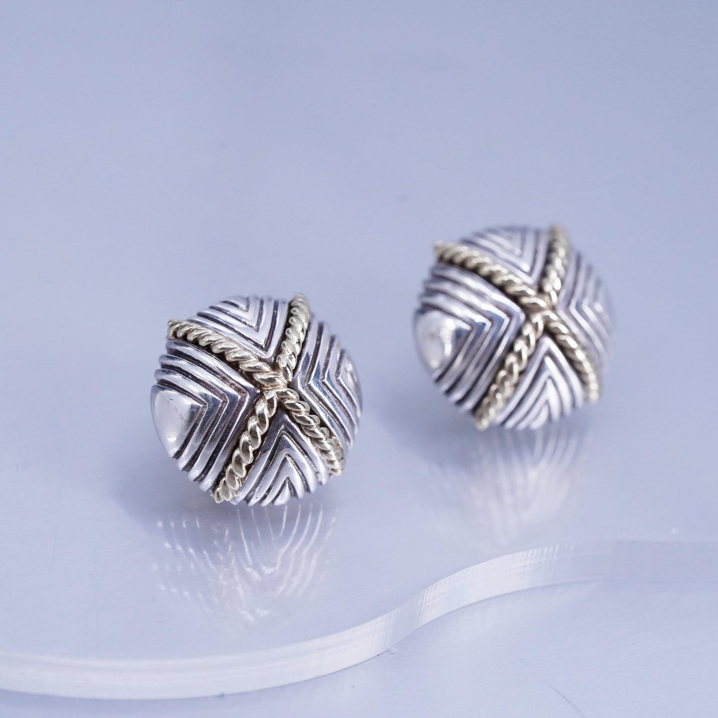 designer MB 14K yellow gold cable Sterling 925 silver handmade earrings, studs