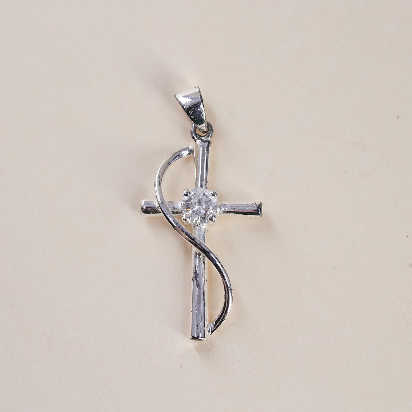 Vintage sterling silver pendant, 925 cross handmade pendant with Cz