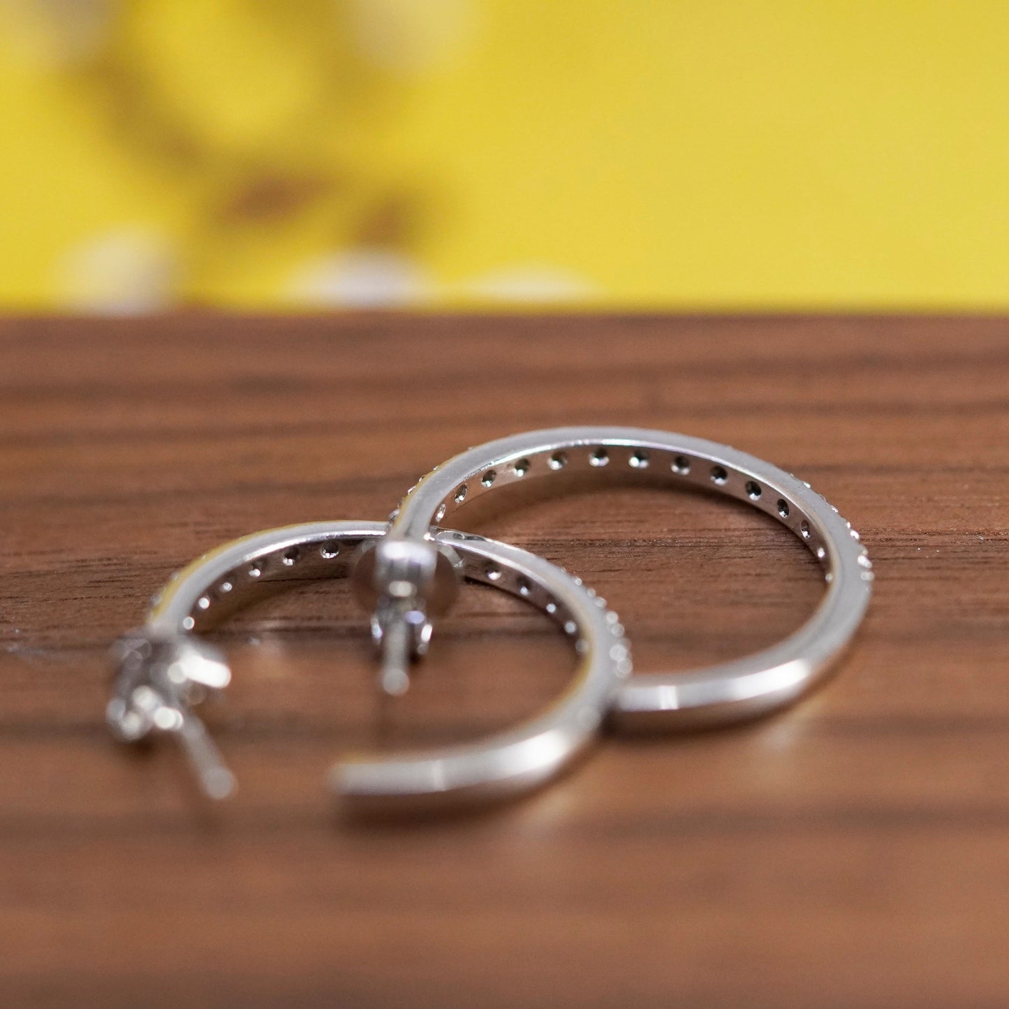 1”, Vintage Sterling 925 silver huggie studs earrings with clear Cz