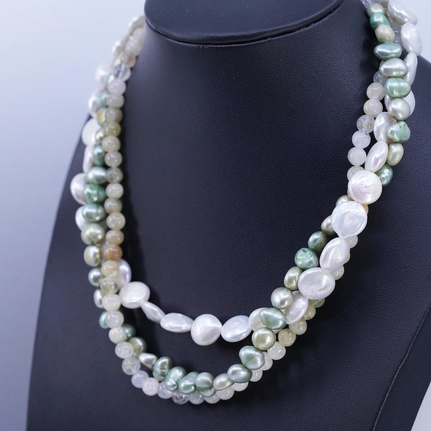 16", vintage multi strands coin pearl necklace with Sterling 925 silver clasp