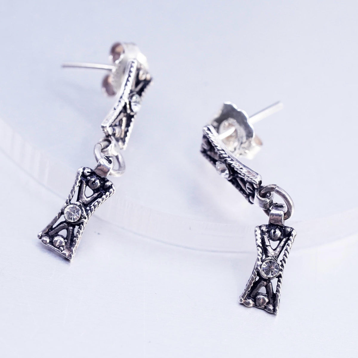 Vintage Sterling silver handmade earrings with Cz dangles