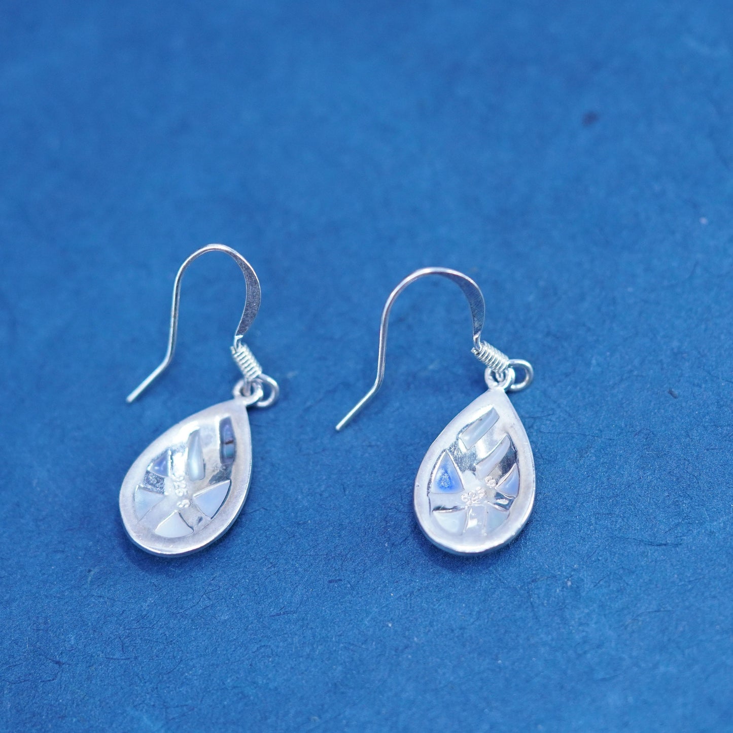 Sterling 925 silver handmade teardrop earrings lapis lazuli, mother of pearl