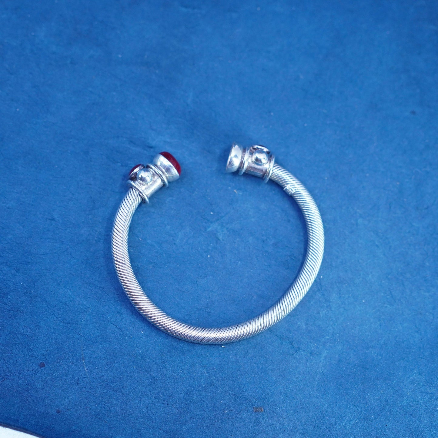 6.25”, Mexico sterling silver handmade bracelet, 925 cable cuff with red jasper