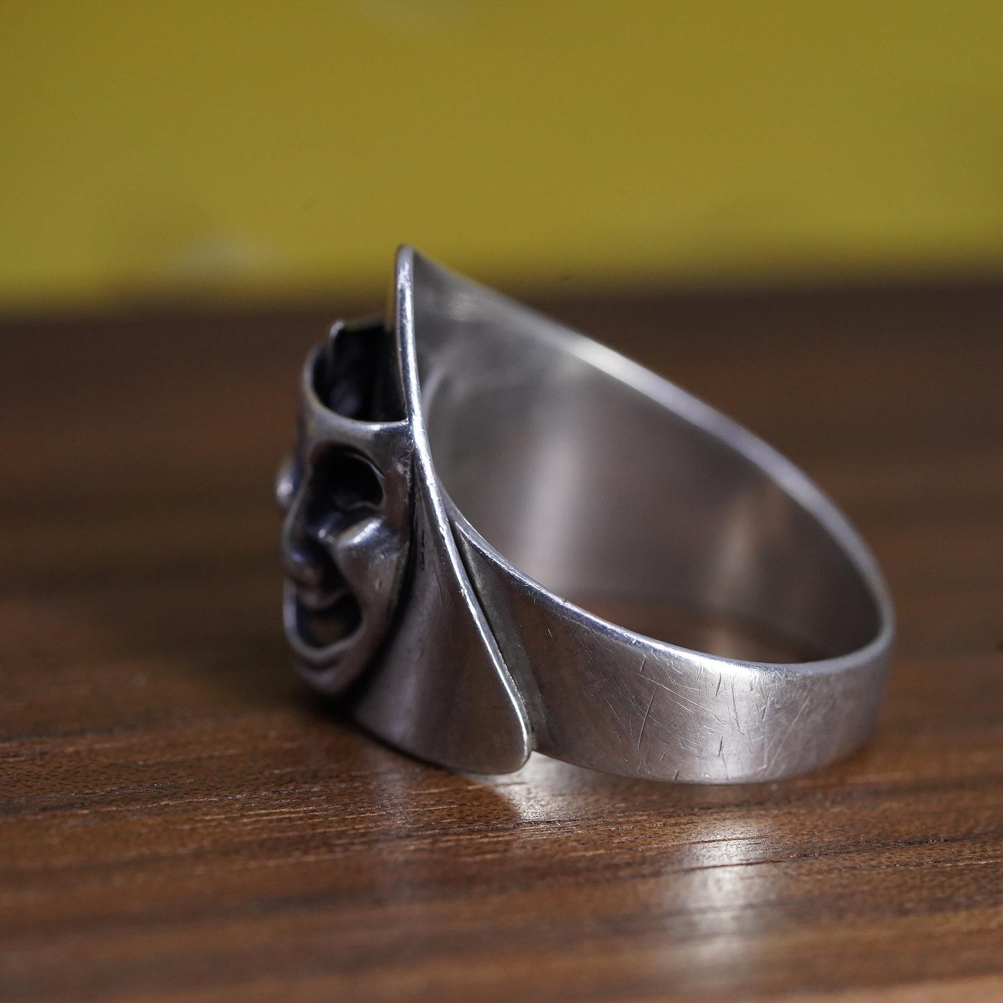 Size 6, Vintage 925 Sterling Silver Comedy Tragedy Mask Ring Theater Drama Band
