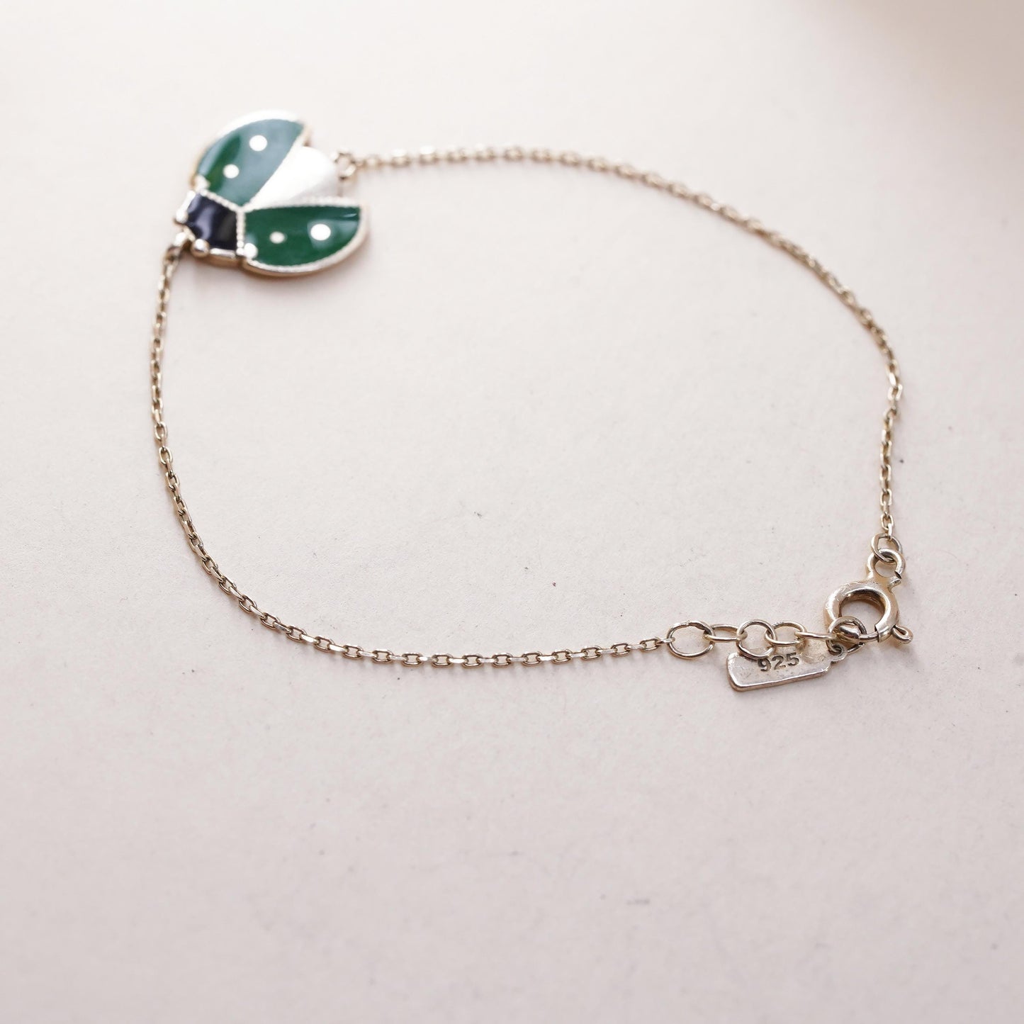 6.25”, vermeil gold over sterling silver bracelet, 925 circle enamel ladybug