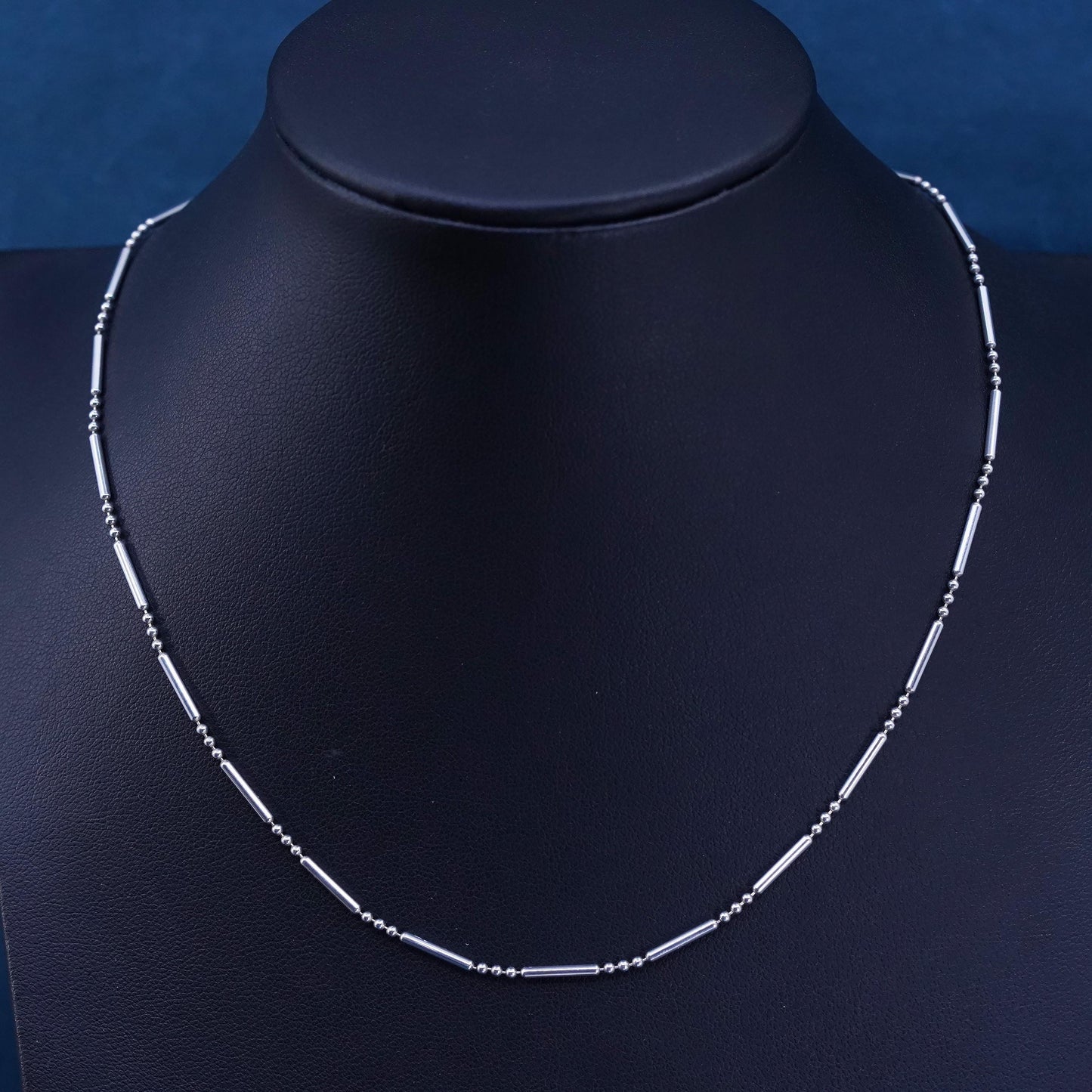 16”, 1mm, vintage Sterling silver handmade necklace, 925 bar beads chain