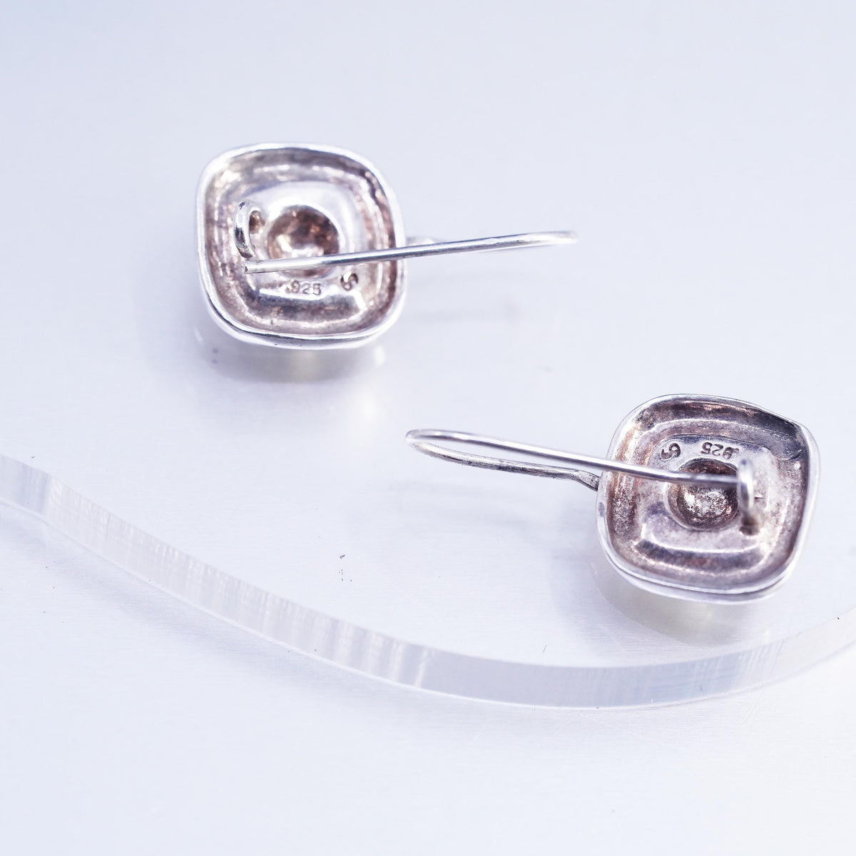 Vinatge southwestern Sterling silver handmade earrings, 925 bead square dangles