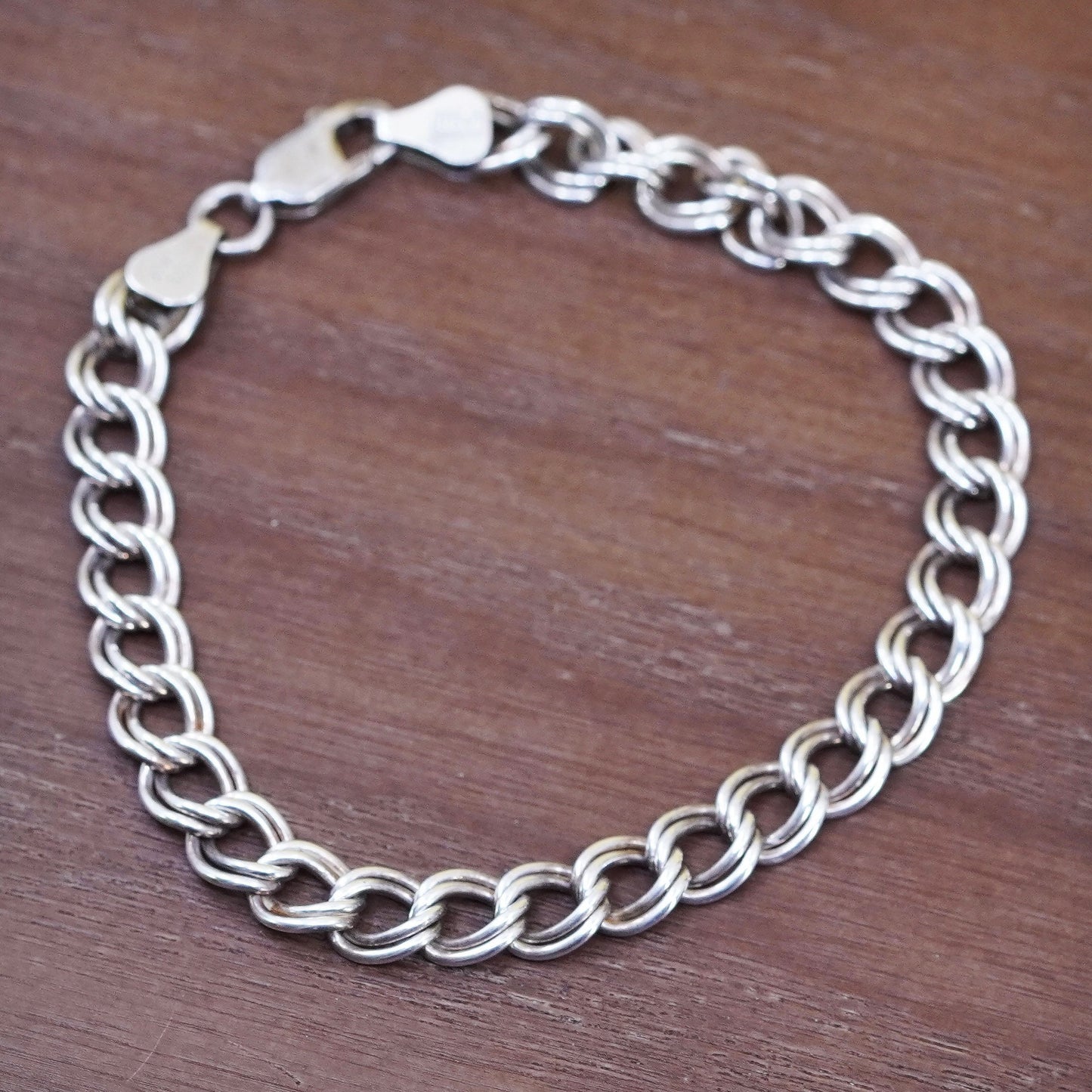 7.5”, vintage Sterling silver handmade double curb bracelet, 925 charm chain
