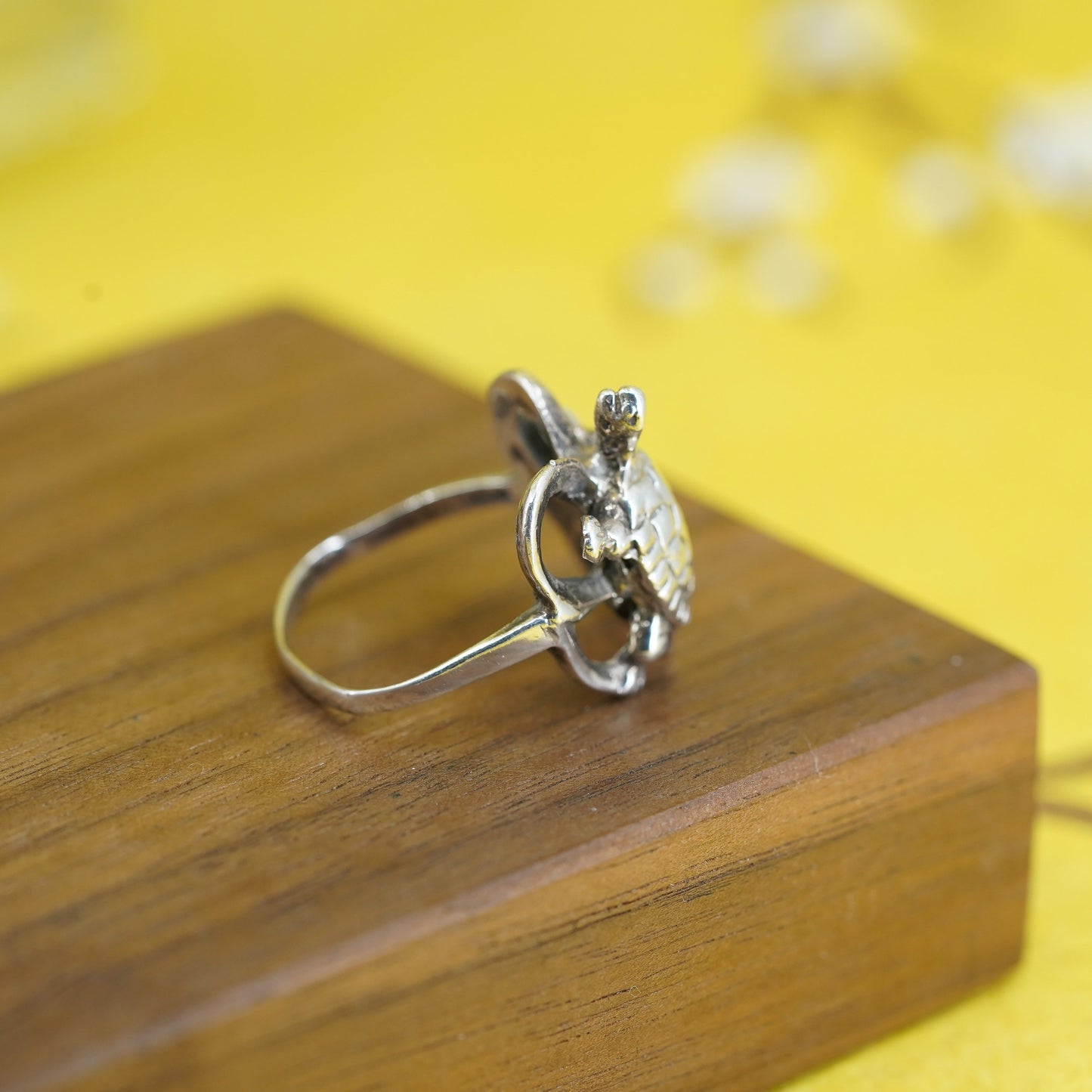 Size 8.25, vintage Sterling silver 925 handmade turtle ring, southwestern style