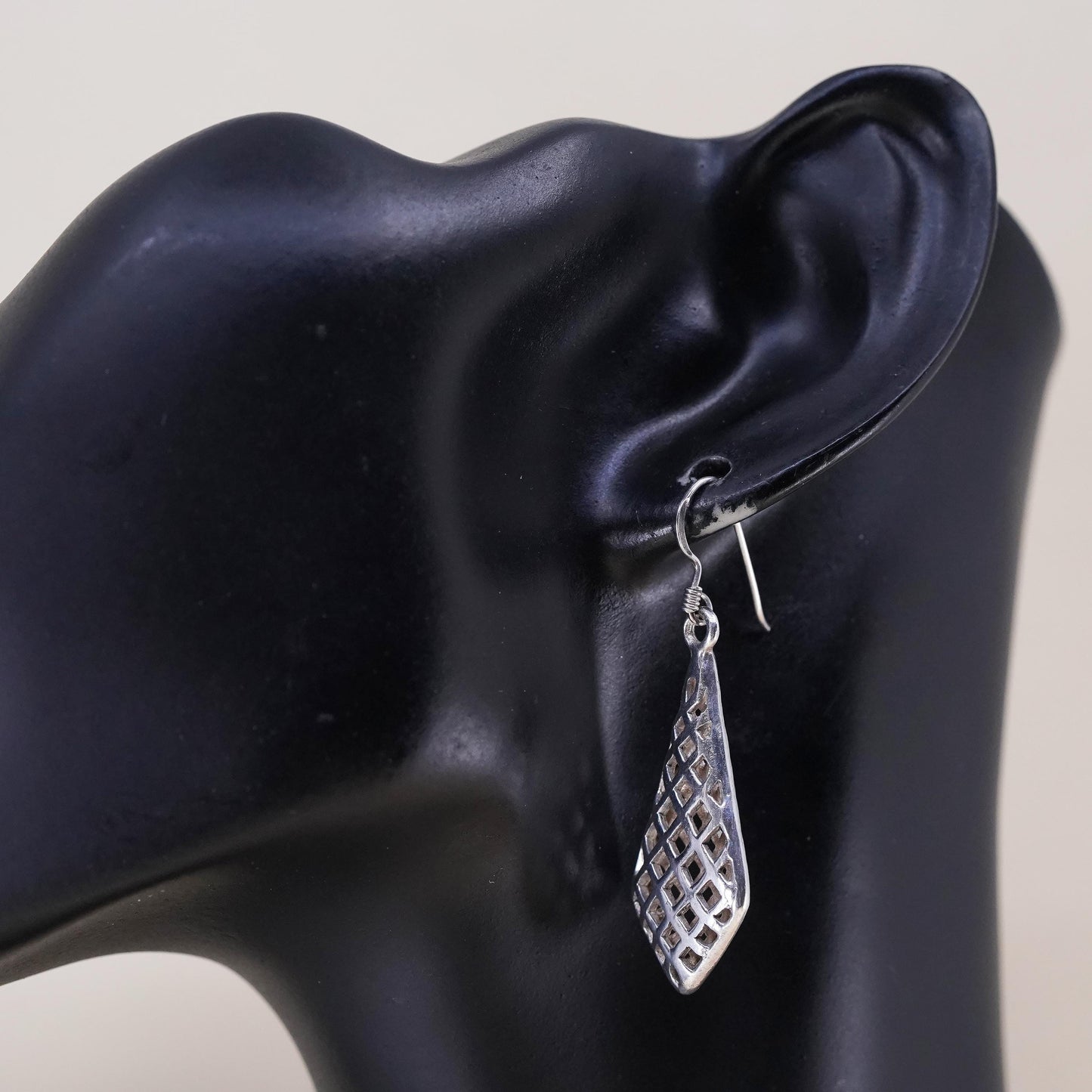 Vintage Sterling silver handmade earrings, filigree 925 teardrop earrings