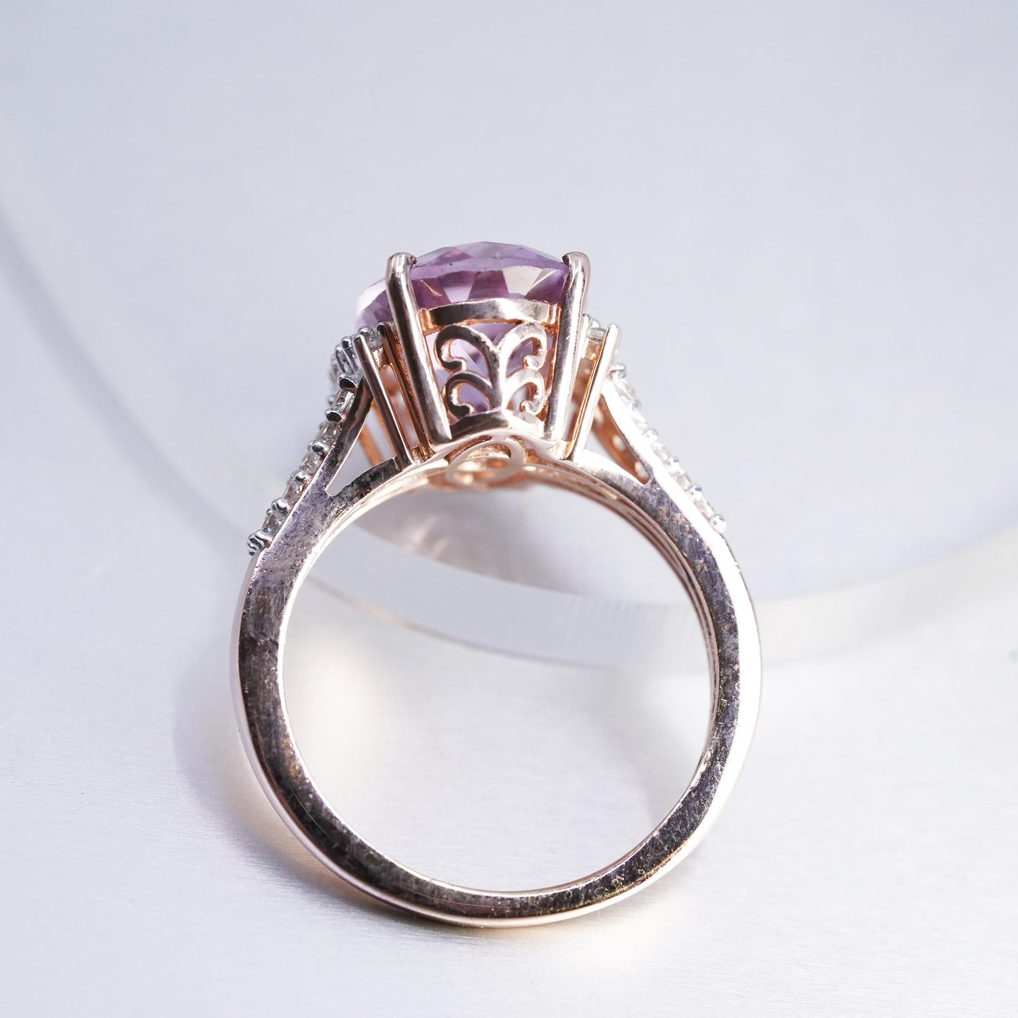 Size 9.25, Djoy vermeil rose gold over Sterling 925 silver ring oval amethyst