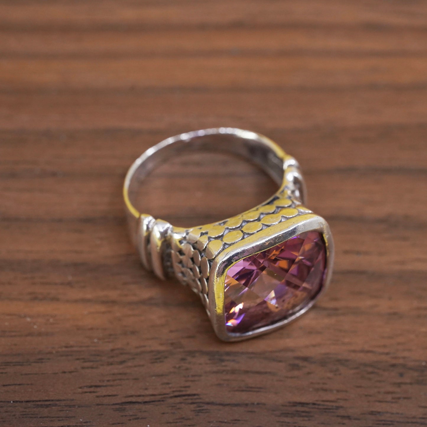 Size 9.25, Sterling 925 silver statement handmade cocktail ring pink crystal