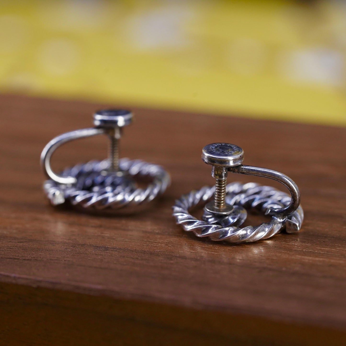 Vintage Sterling silver handmade screw back earrings, 925 twisted spiral