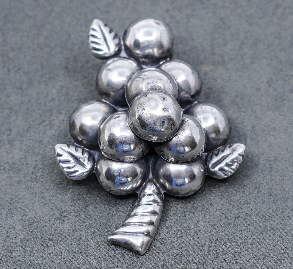 Vintage huge handmade puffy sterling 925 silver grapes brooch